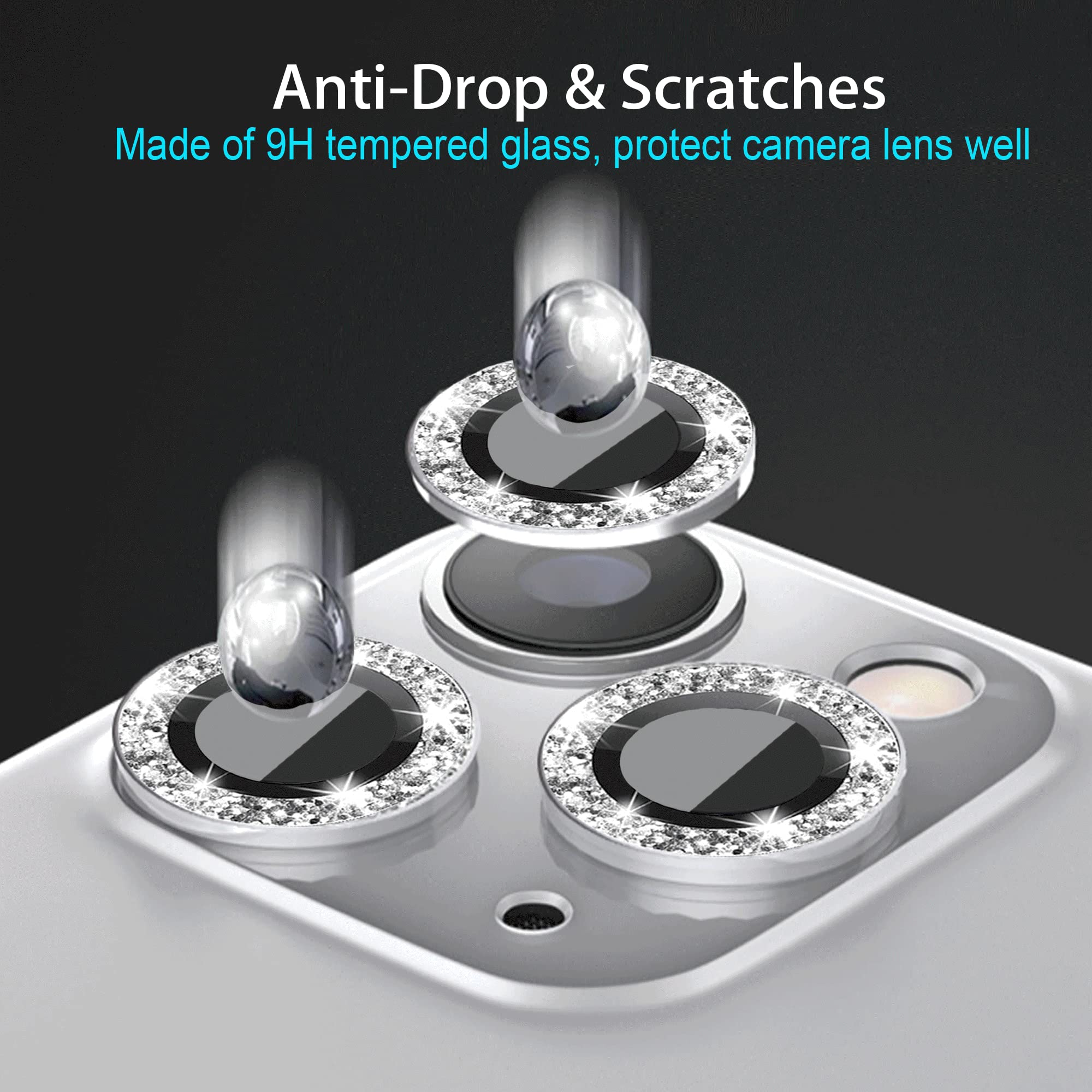 Sparkly Glitter Camera Lens Protector for iPhone 12/12 Pro/11/11 Pro/11 Pro Max - Clear Glass Cover with Silver Bling (Not for 12 Pro Max) | Perfect for Parties, Weddings & Night Out Accessories