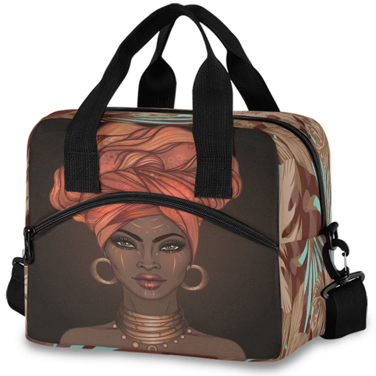 Insulated Lunch Bag for Women & Men - Reusable Leakproof Lunch Box for Work, School & Picnics - African American Design Lunch Tote with Cooler Function