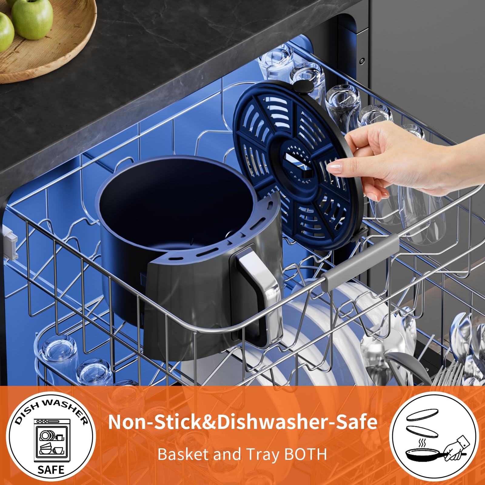 Ninja AF150 AF161 Air Fryer Replacement Basket & Tray - Non-Stick Dishwasher-Safe Accessories with Cover | Perfect for Healthy Frying, Roasting & Reheating Food at Home