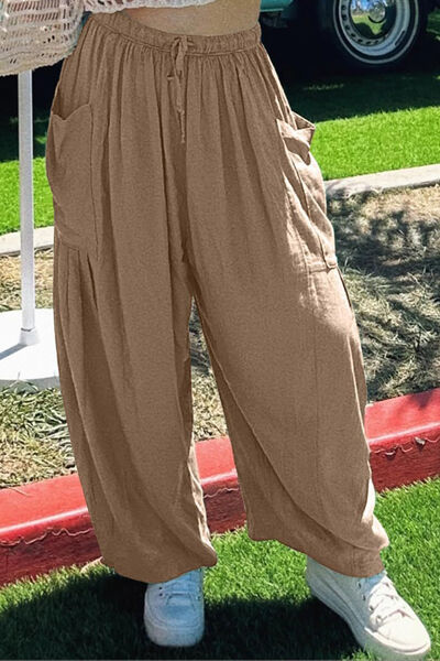 Women's Beachy Pocketed Drawstring Wide Leg Pants - Comfortable Summer Casual Lounge Pants for Vacation, Yoga, and Beach Wear