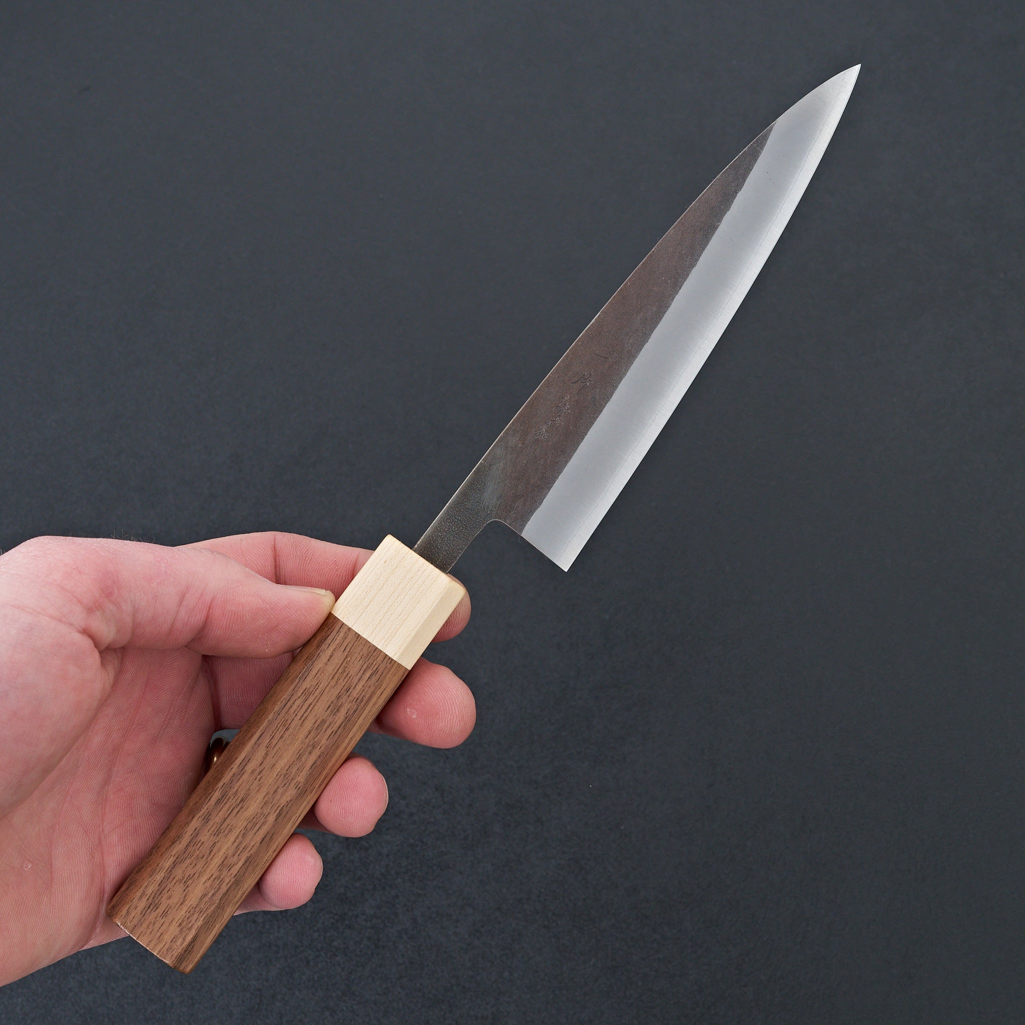 Hitohira TD Blue #2 Stainless Clad Kurouchi Petty Knife 135mm with Walnut Handle - Japanese Kitchen Knife for Slicing, Peeling & Precision Cutting