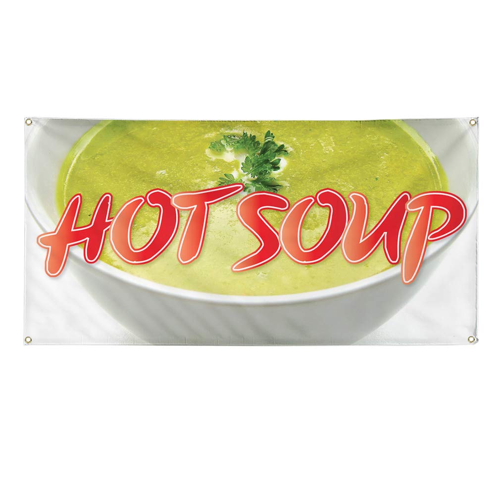 Premium Vinyl Banner 48x96 Inches - Heavy Duty Weatherproof Outdoor Sign with 8 Metal Grommets for Hot Soup Advertising, Food & Beverage Promotion, Industrial Yard Signs - Ideal for Restaurants, Food Trucks, Outdoor Events, Trade Shows & Construction Sites
