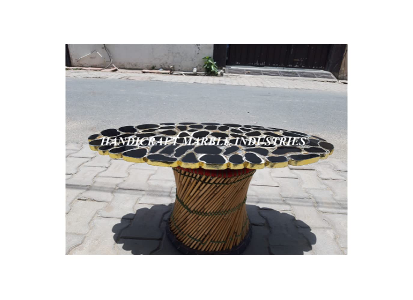 Elegant Dark Agate Stone Table Top - Natural Black Agate Console & Dining Table with Live Edge - Unique Home Decor for Living Room, Office, or Luxury Interior Design