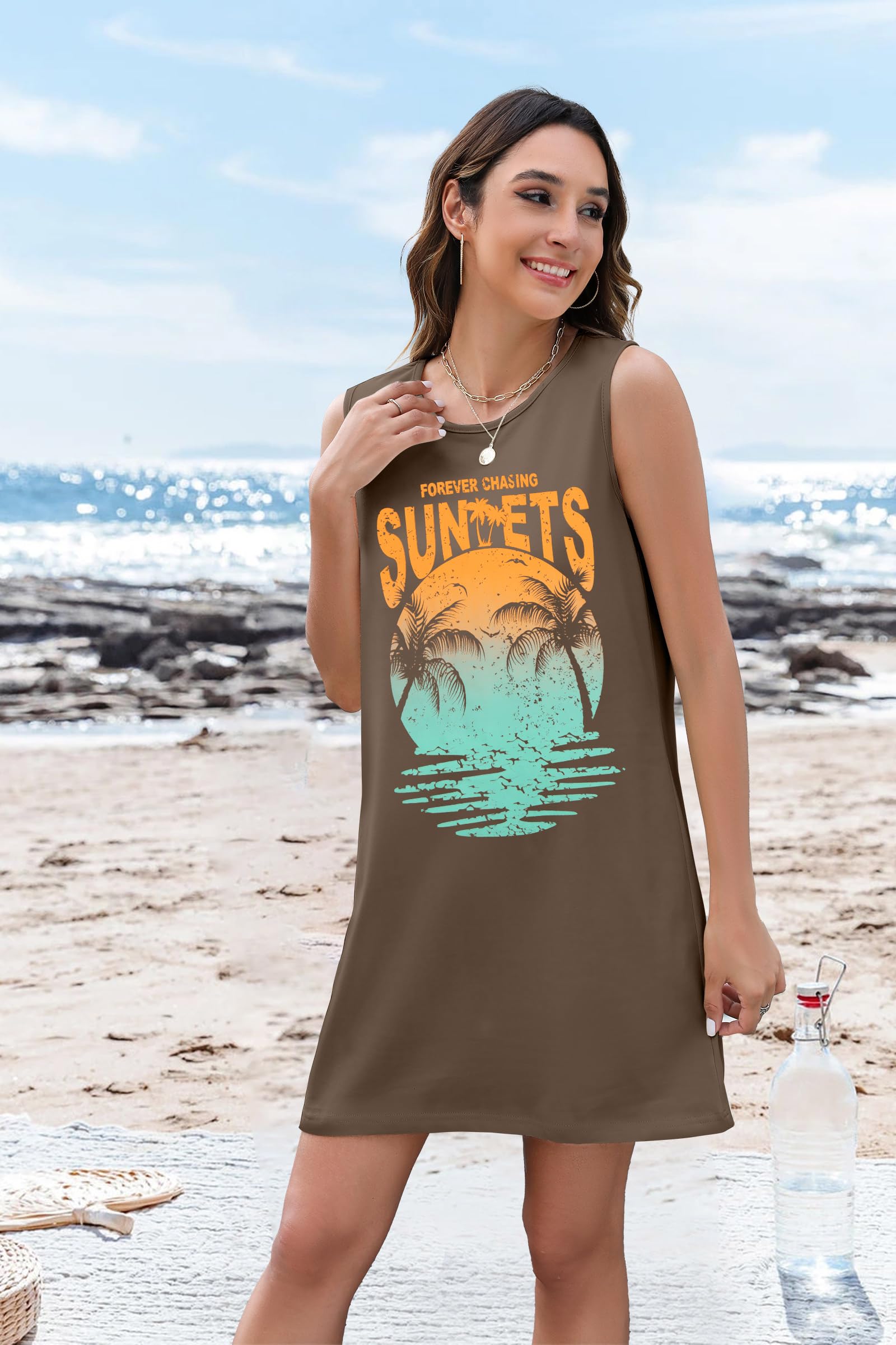 Women's Summer Sundress - Floral Print Mini Tank Dress, Sleeveless Beach Dress, Casual Short Sun Dress for Vacation, Pool Party & Outdoor Activities