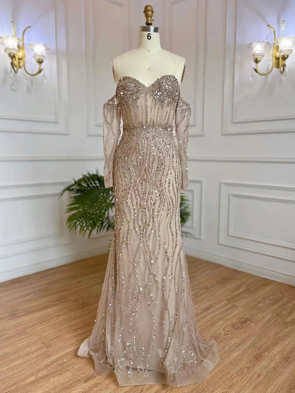 Elegant Grey Mermaid Evening Gown with Beaded Spaghetti Straps - Luxury Women's Formal Dress for Weddings, Parties & Special Occasions | Serene Hill Collection 2025