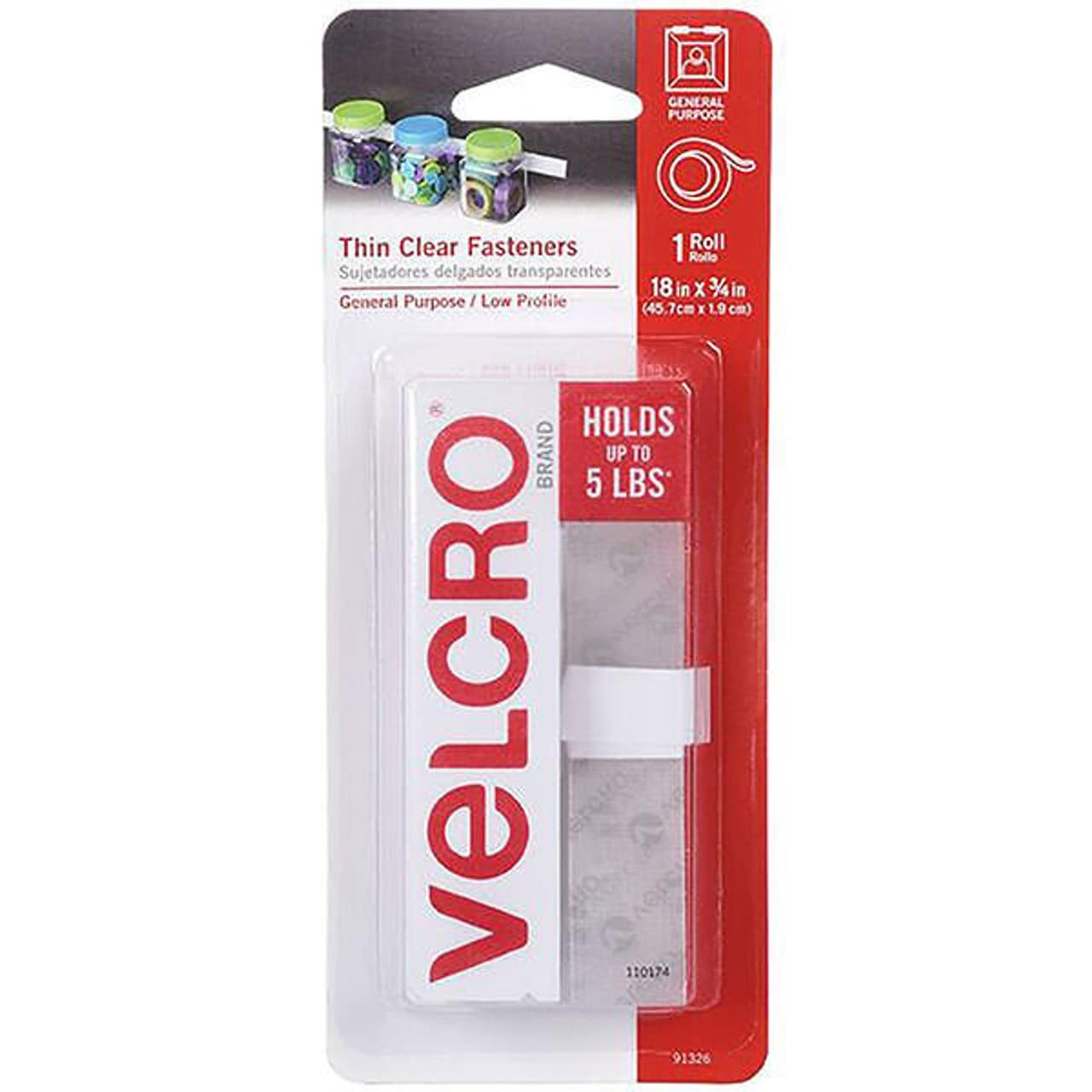 Velcro Brand Fastener Tape - 18 Inch Strong Hook and Loop Fastener (Color: Clear, Model 91326) for DIY Projects, Clothing Repair, and Home Organization