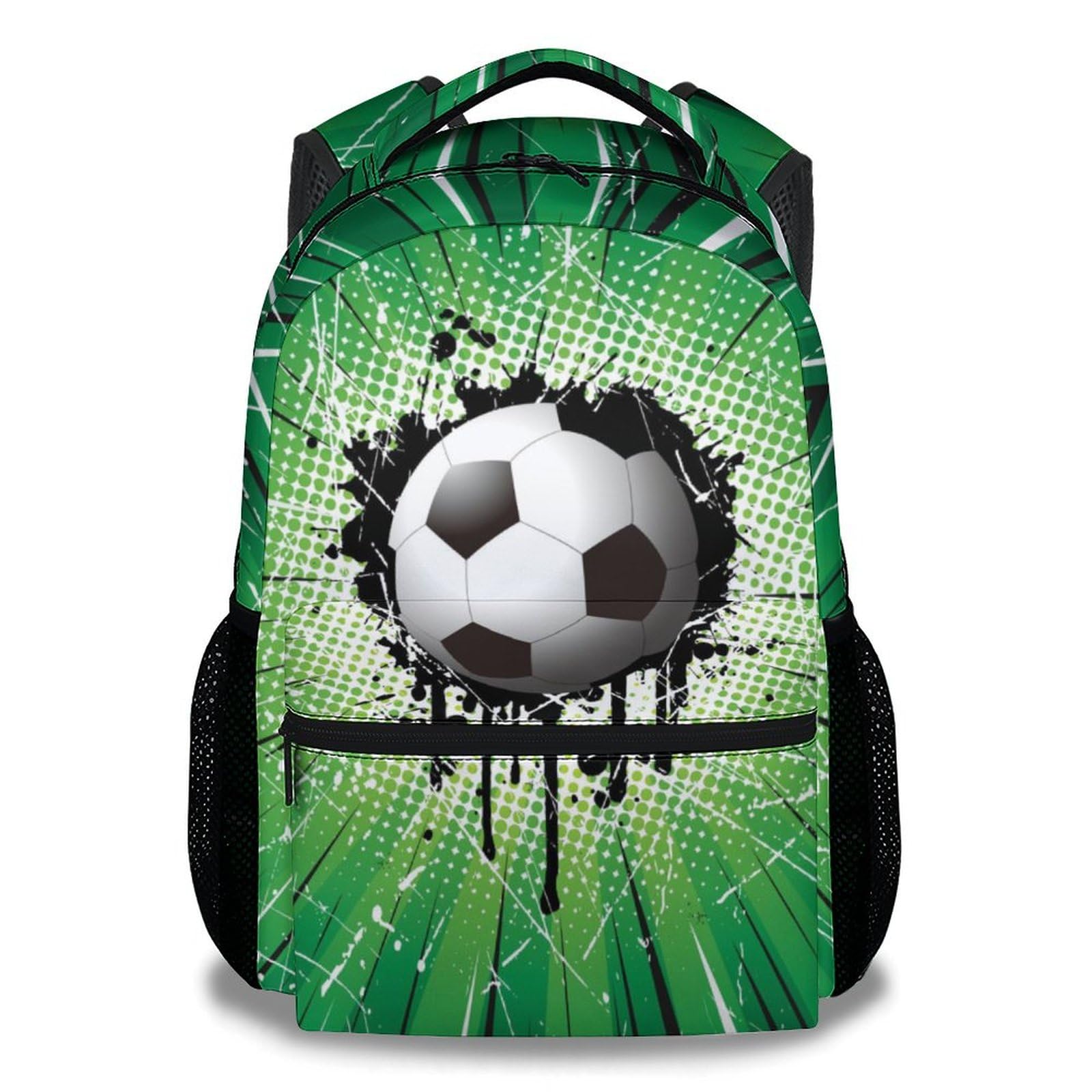 **16 Inch Soccer Backpack for Boys - Lightweight School Bookbag with Soccer Print, Green - Perfect for Sports, School & Travel**