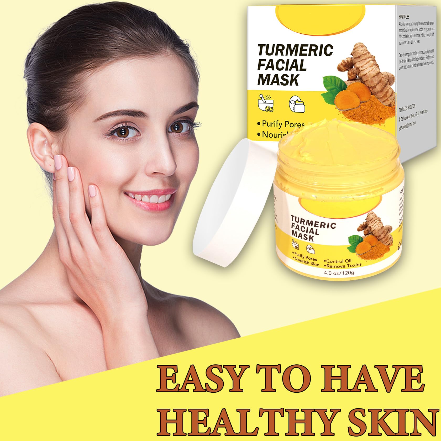 Turmeric Vitamin C Clay Face Mask with Kaolin Clay - Deep Pore Cleansing, Oil Control & Blackhead Removal for Smooth, Radiant Skin | Reduces Dark Spots & Acne | Perfect for Daily Skincare Routine & Spa Nights
