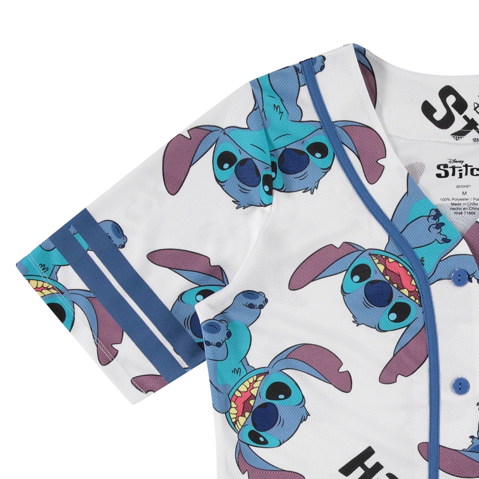 Disney Lilo & Stitch Women's Baseball Jersey - Classic Hawaiian Print Anime Cosplay Shirt for Disney Fans, Halloween Costume & Themed Parties
