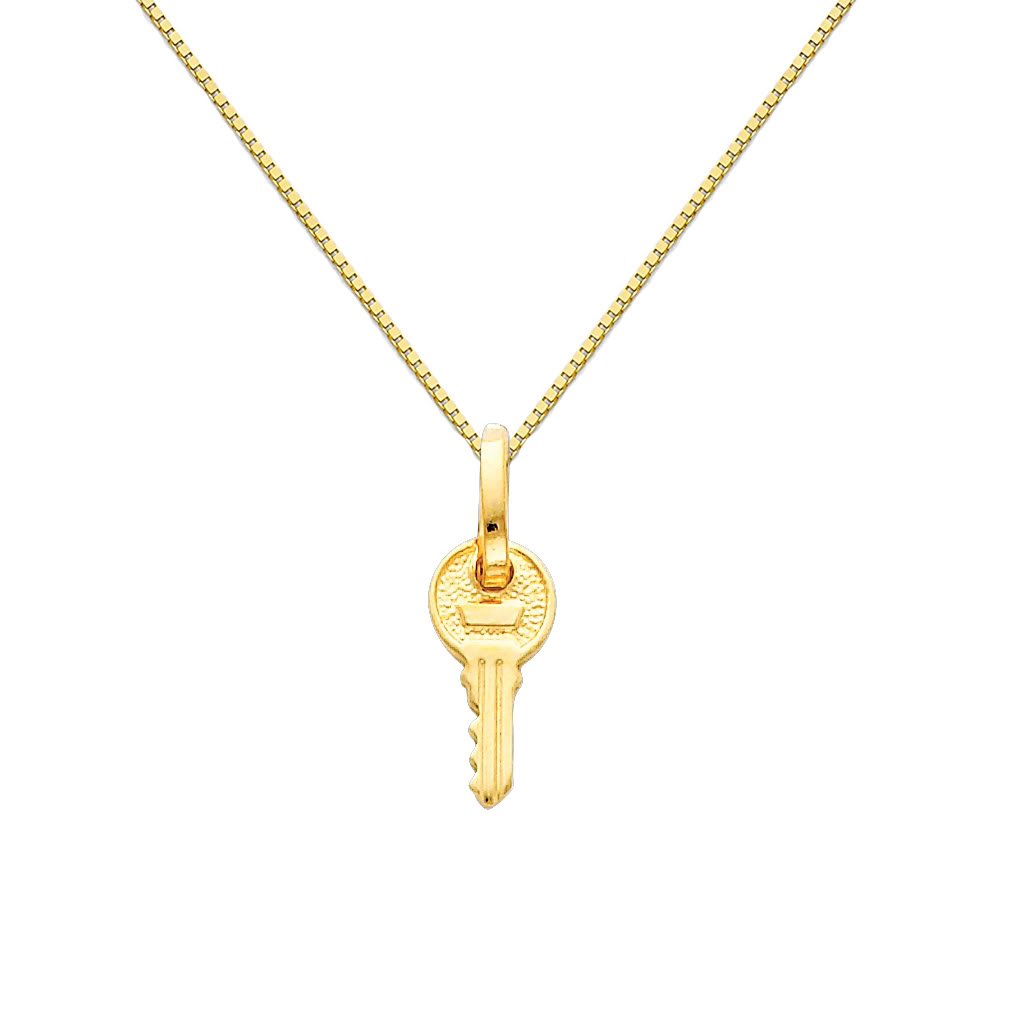 14K Yellow Gold Key Pendant Necklace with 0.65mm Box Link Chain - Elegant Jewelry Gift for Women, Perfect for Anniversaries, Birthdays & Special Occasions