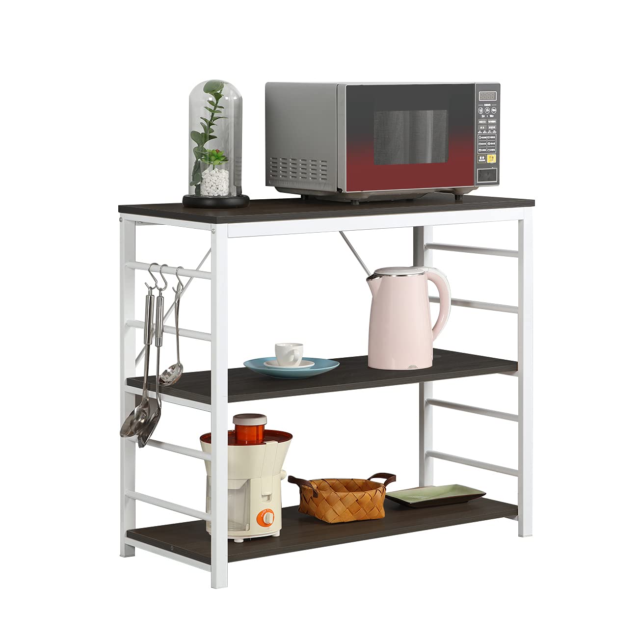 3-Tier Metal Baker's Rack Kitchen Storage Shelf - Microwave Stand, Spice Organizer & Rolling Kitchen Cart (Black) - Perfect for Small Spaces, Pantry Organization & Baking Supplies Storage