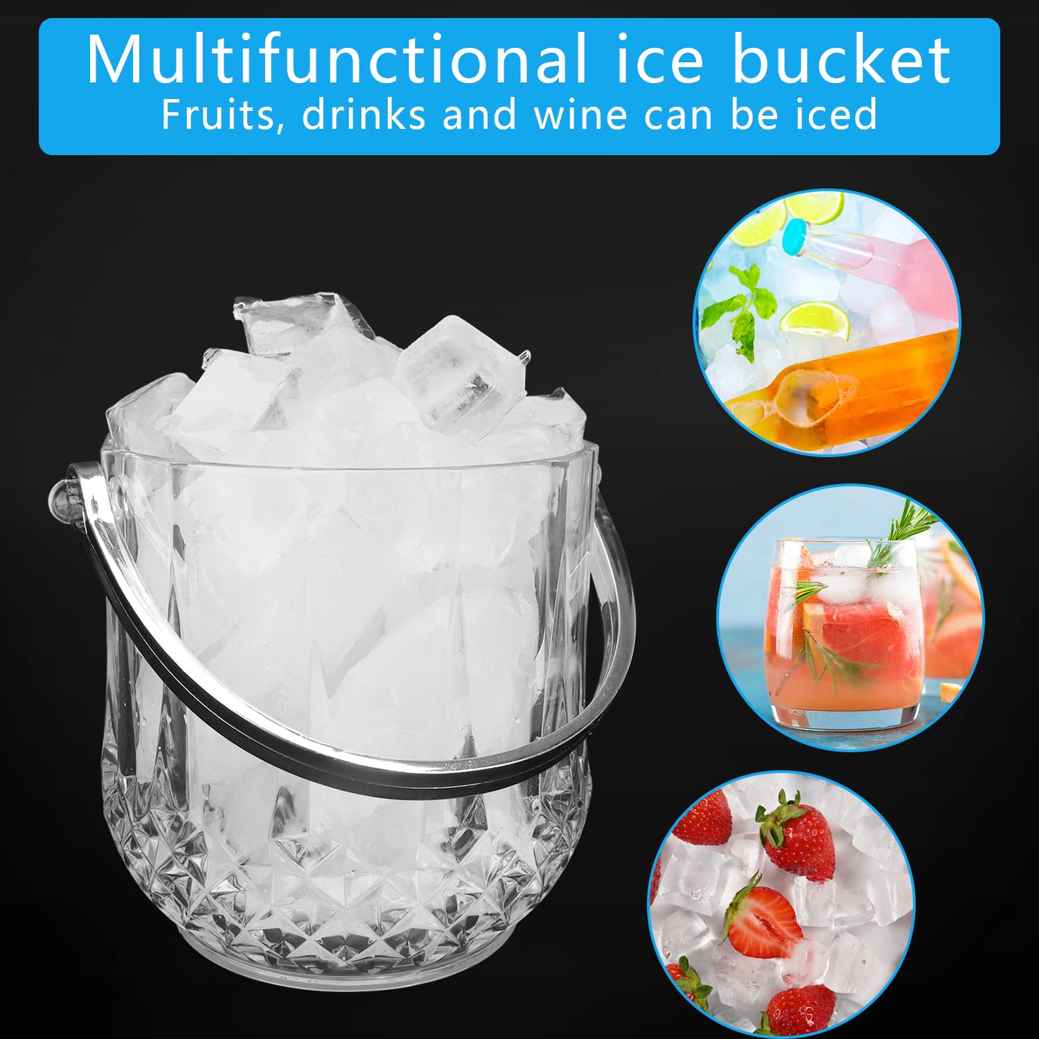 HOMALZ 1.1L Clear Plastic Ice Bucket with Tongs - Keeps Ice Frozen Longer for Beer, Champagne & Wine - Perfect for BBQs, Parties, Bars, Restaurants & Home Use - Ideal for Outdoor Gatherings, Cocktail Nights & Wedding Receptions