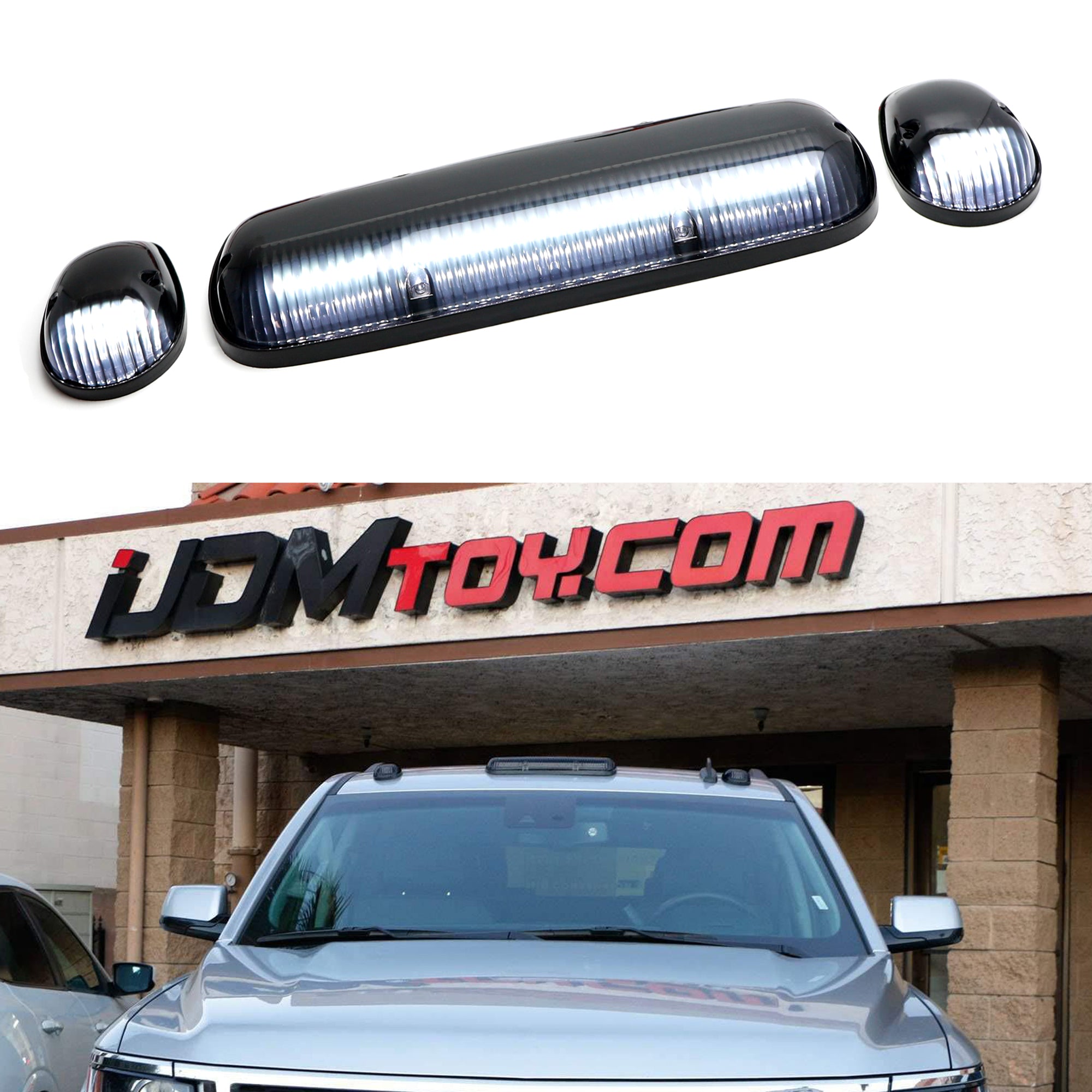 3pc Smoked Lens White LED Cab Roof Clearance Light Kit for Chevy GMC Trucks - Heavy Duty Off-Road Lighting for Pickup Trucks & Work Vehicles