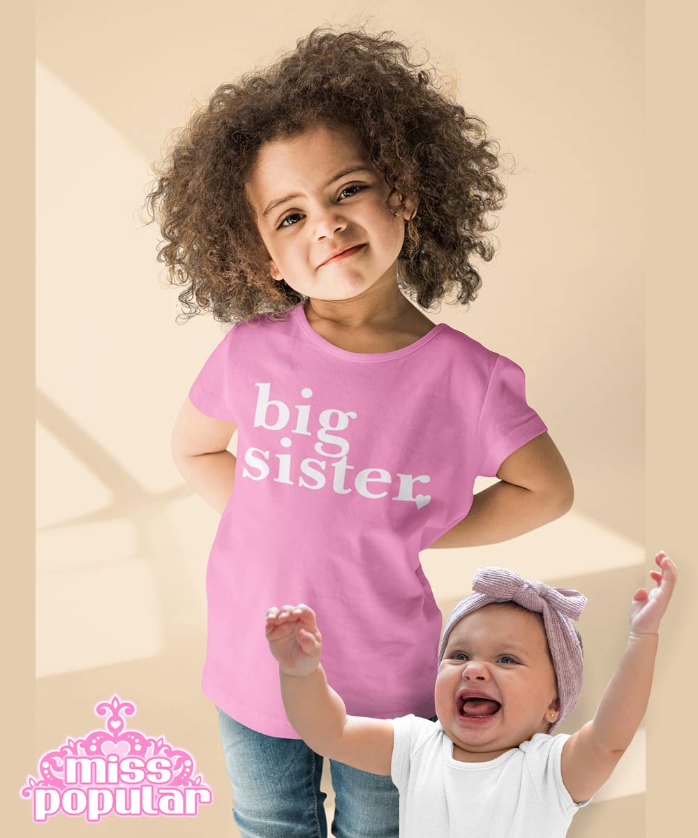 Big Sister Announcement T-Shirt - MISS POPULAR Toddler to Big Girl Sizes | Cute Sister Gift, Pregnancy Reveal & Everyday Wear