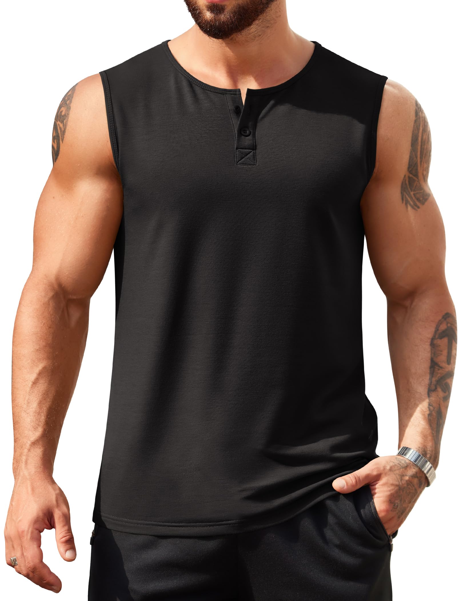 COOFANDY Men's Sleeveless Muscle Fit Henley Tank Top - Breathable Summer Casual Shirt for Gym, Beach & Outdoor Activities