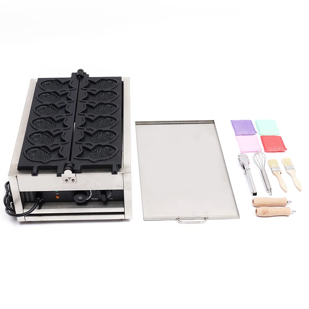 Commercial Electric Taiyaki Maker - Japanese Fish-Shaped Waffle Machine with Non-Stick Coating, 3000W (6-Fish Capacity) - Perfect for Home Bakeries, Cafes & Japanese Dessert Shops
