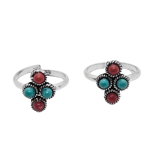 Darshraj 925 Sterling Silver Multicolored Gemstone Toe Rings for Women & Girls - Perfect for Beach, Summer & Boho Fashion Accessories