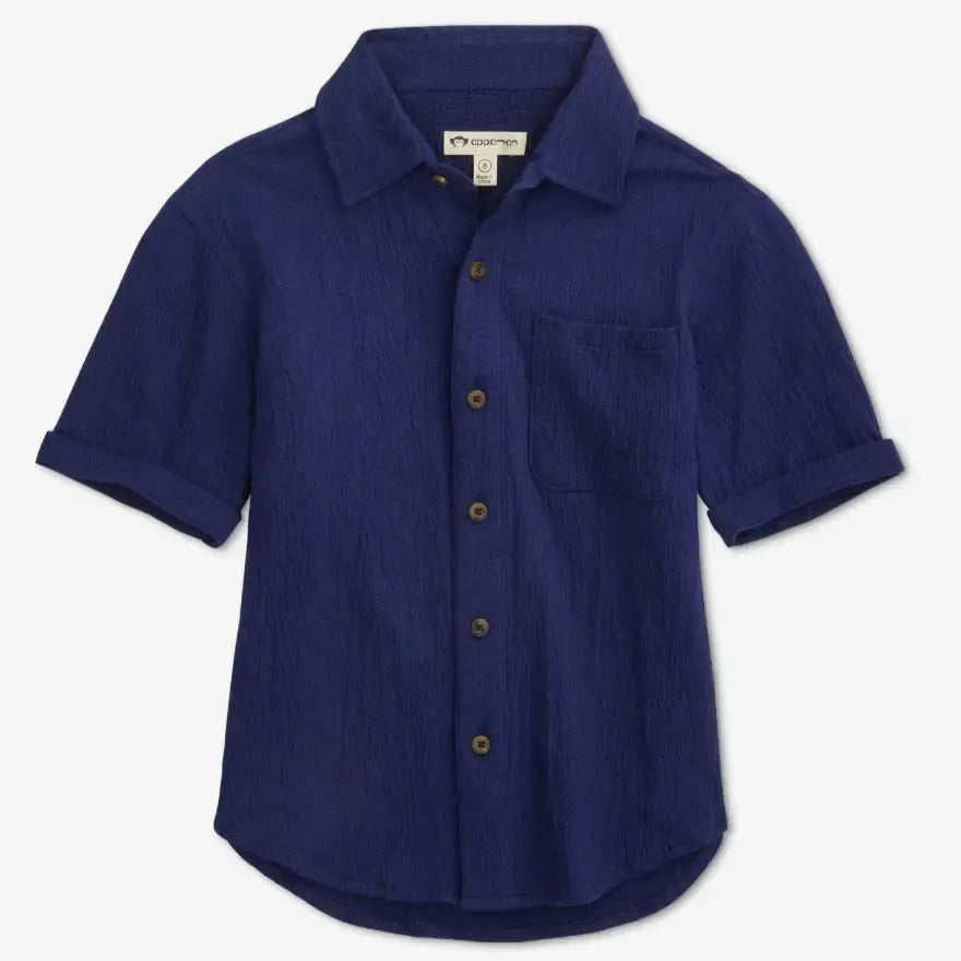 Appaman Men's Navy Blue Short Sleeve Button-Up Shirt - Casual Summer Wear for Beach, Office & Outdoor Activities