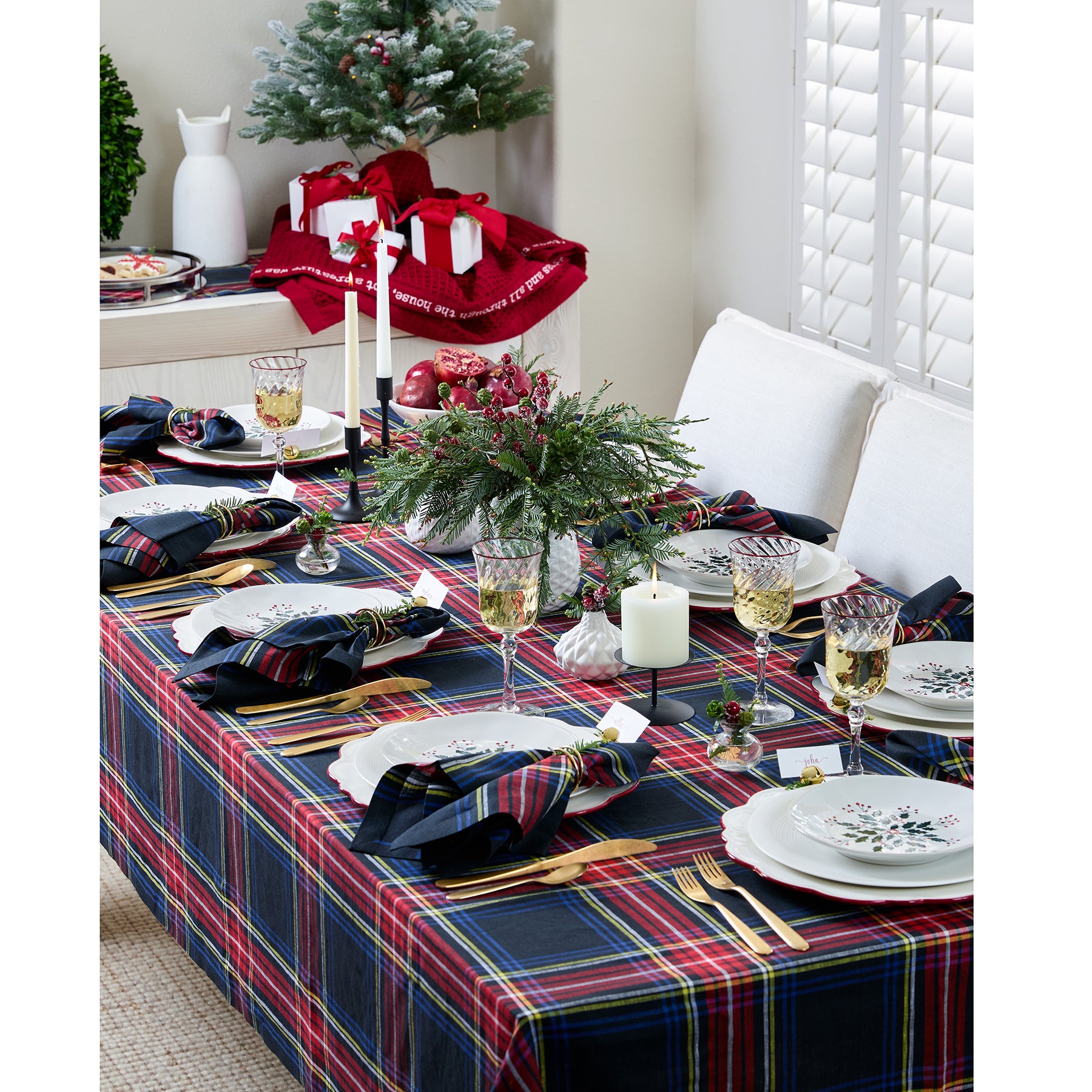 Premium Stewart Plaid Tablecloth - 100% Cotton, Wrinkle-Resistant, Washable - Perfect for Dining Room, Kitchen, Party & Holiday Decor