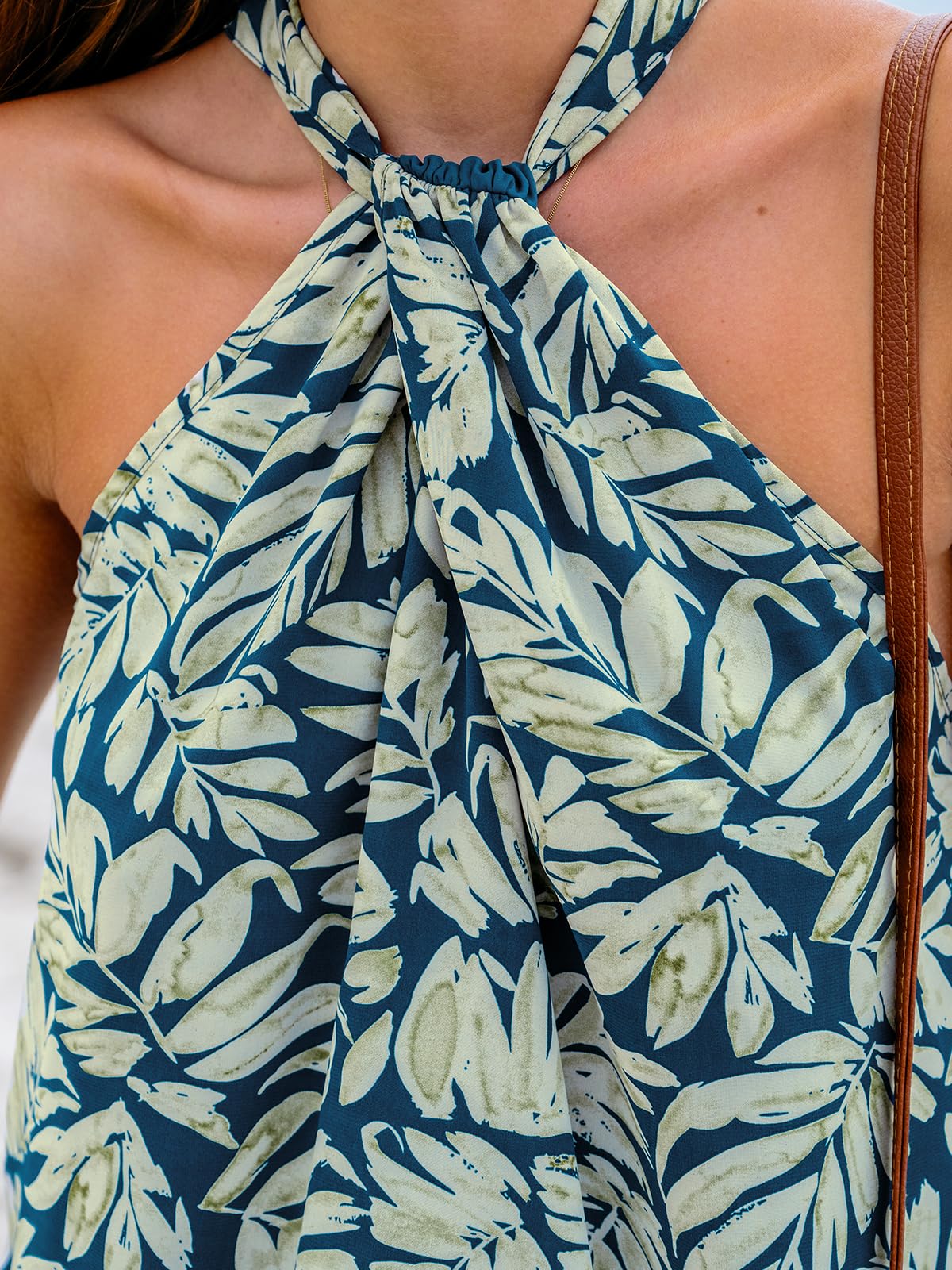 CUPSHE Women's Halter Beach Mini Dress - A-Line Sleeveless Summer Sundress for Vacation, Pool Party & Tropical Getaway | Flowy Casual Dress for Women