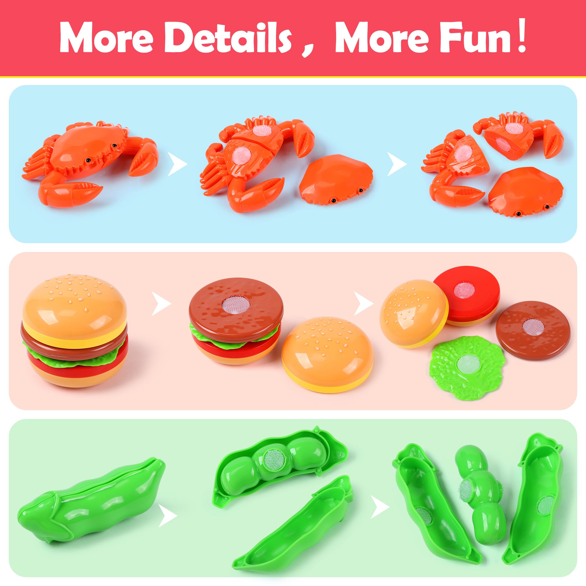 HOLYFUN Kids Kitchen Play Food Toy Set - 30-Piece Pretend Cutting Fruits & Vegetables, Pots, Pans & Plastic Dishes - Educational Pretend Play for Toddlers & Preschoolers (Boys & Girls) - Perfect for Role Play, Birthday Gifts & Early Learning Activities