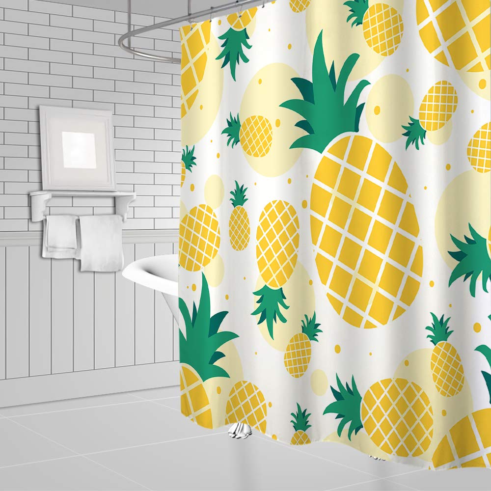 Yellow Pineapple Shower Curtain - Tropical Fruit Bathroom Decor - 70x70 Inches Waterproof Fabric with Hooks - Machine Washable for Bathroom, Beach House & Tropical Themed Rooms