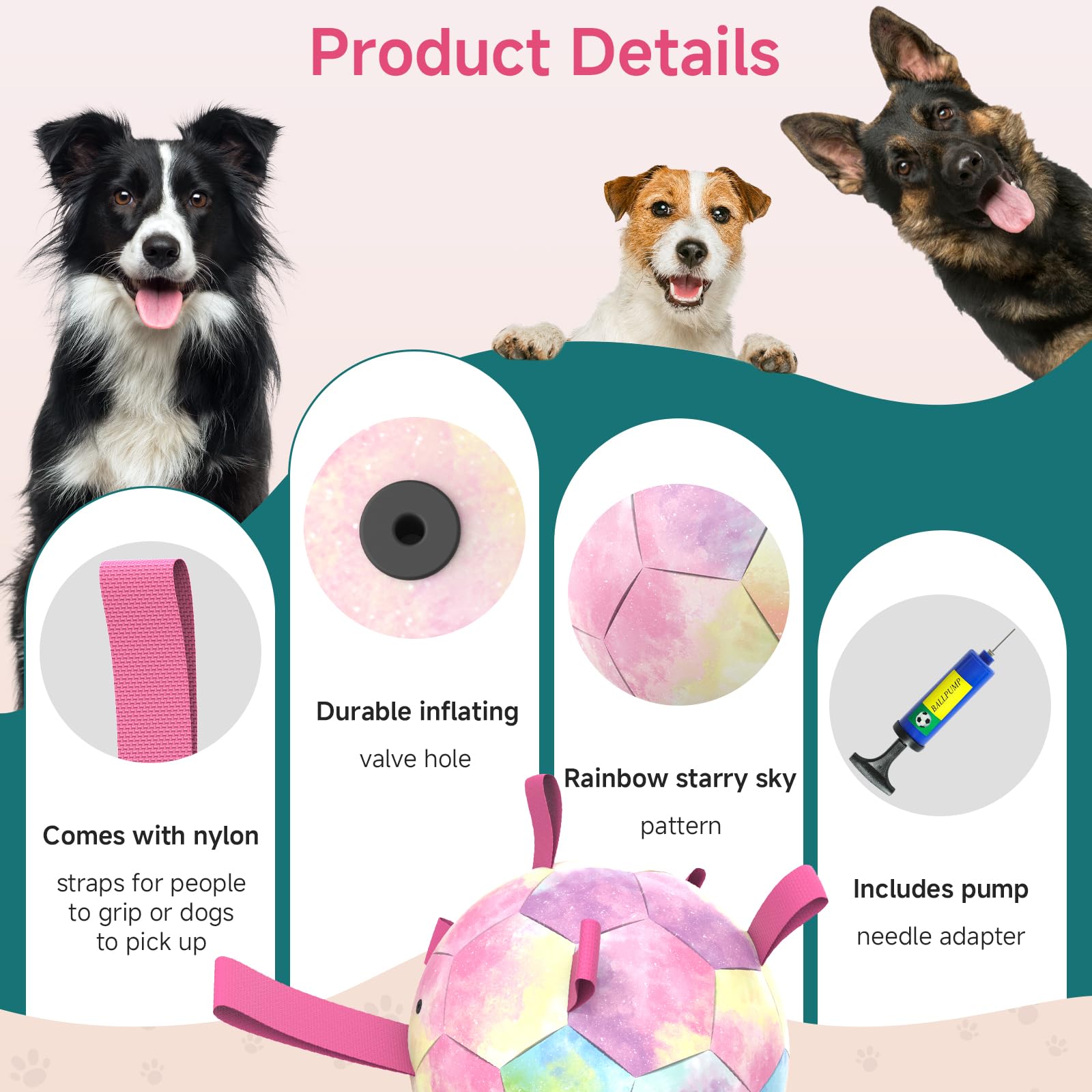 Durable 6-Inch Dog Soccer Ball with Straps - Interactive Water Toy for Small & Medium Dogs - Perfect for Tug of War, Fetch & Pool Play - Great Puppy Birthday Gift for Active Dogs