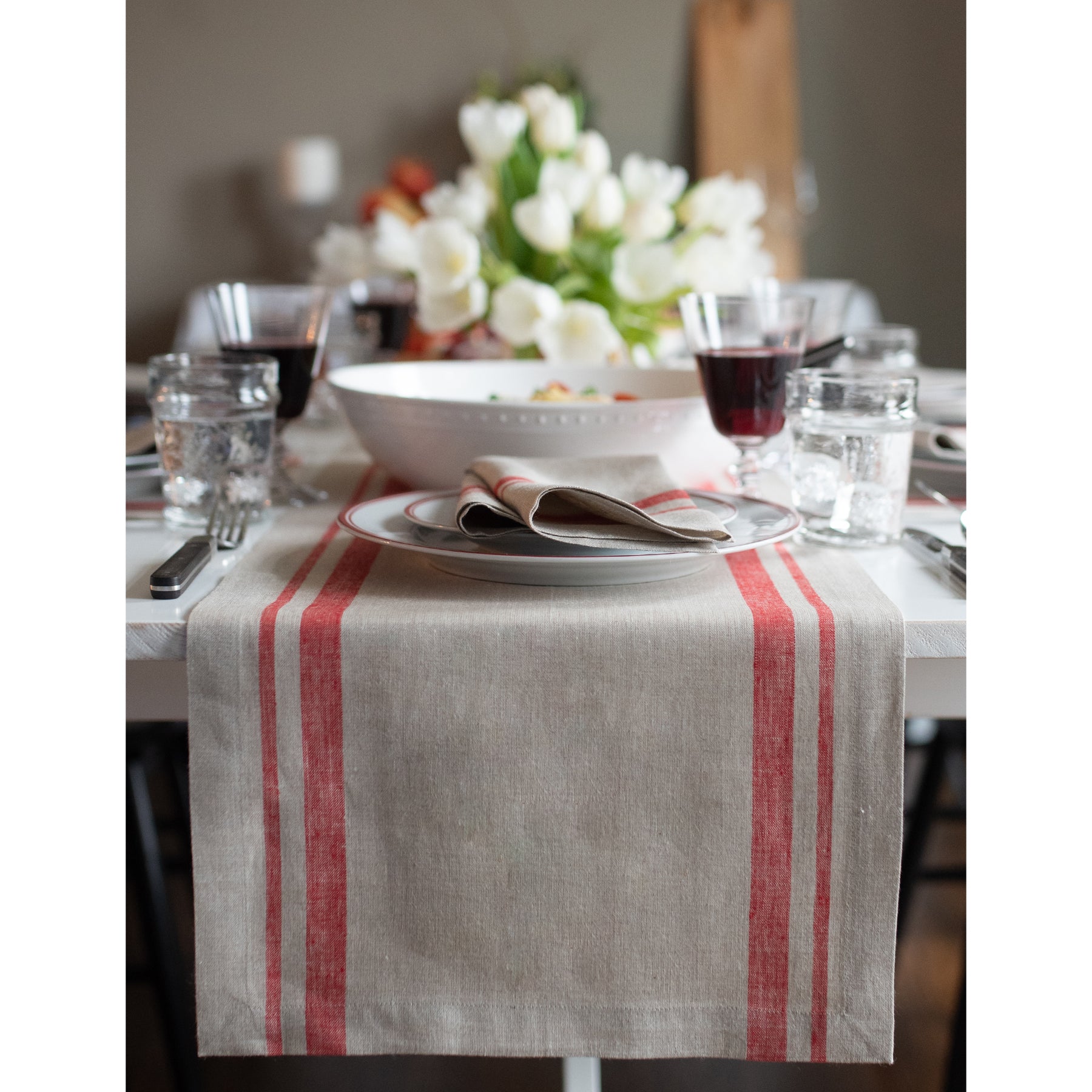 French Striped Table Runner - Elegant Dining Decor for Weddings, Parties & Home Decor | Cotton Linen Tablecloth for Farmhouse & Rustic Style