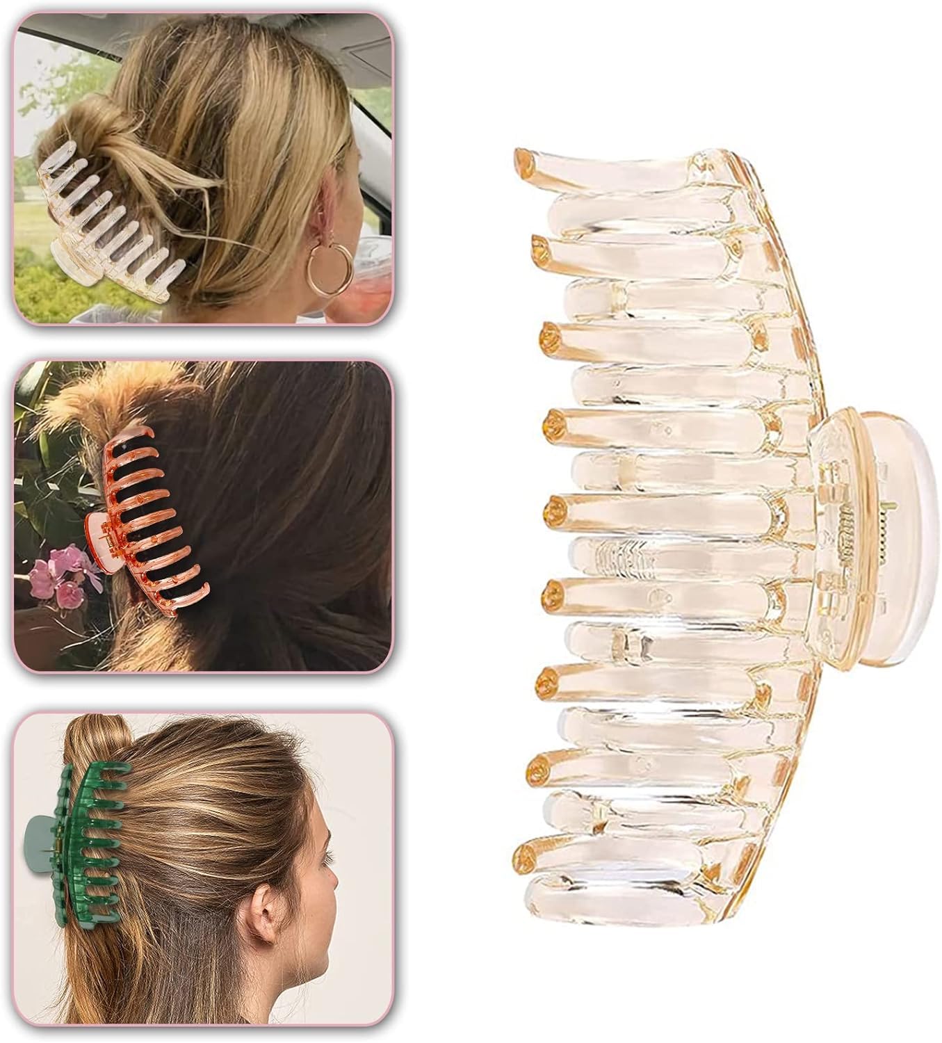 3 PCS Large Non-Slip Clear Hair Claw Clips for Women - Jumbo Strong Hold Banana Clips for Thick Hair | Perfect for Ponytails, Buns and Everyday Hairstyles