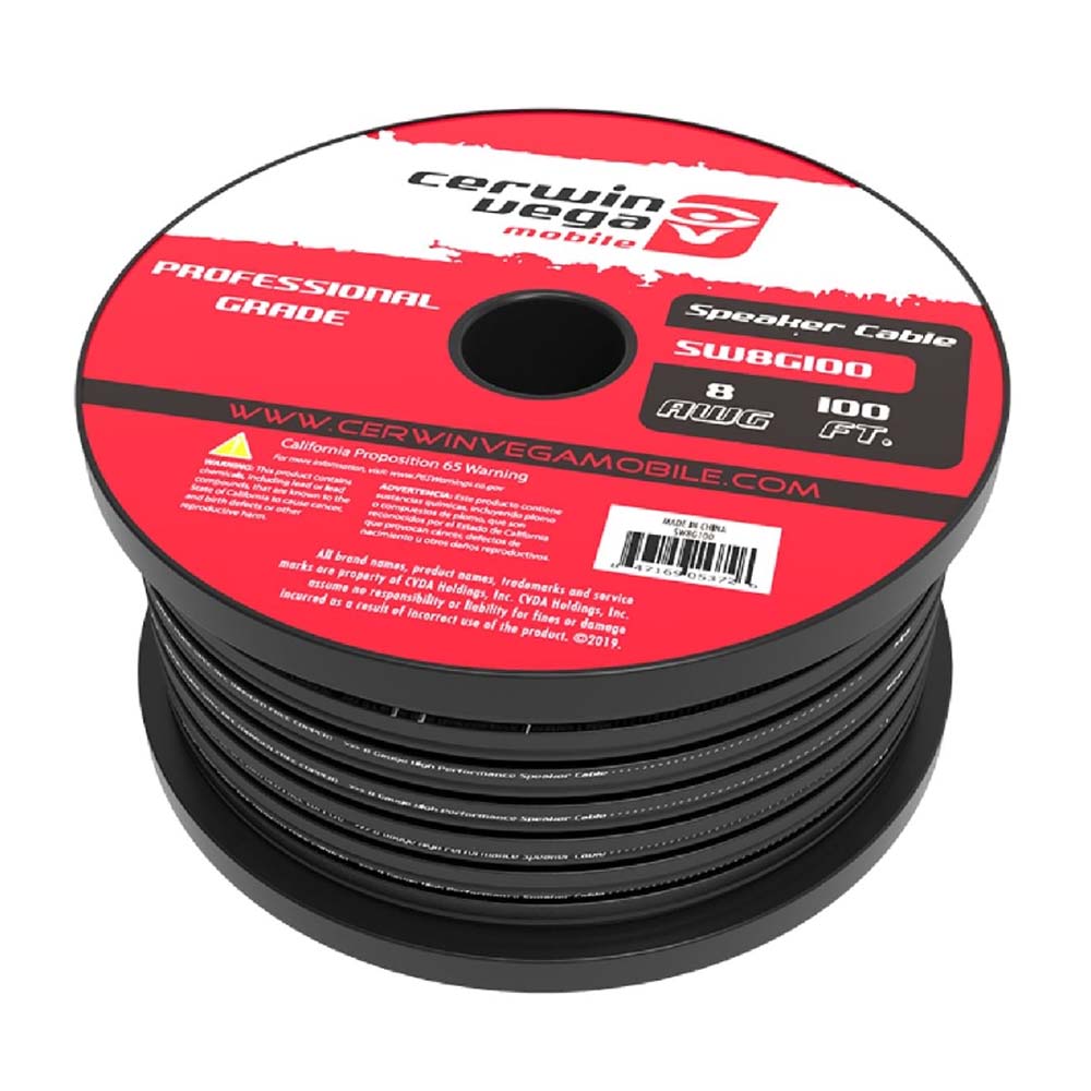 Cerwin Vega SW8G100 8AWG Frost Black with Red Edge Speaker Wire - High Performance Audio Cable for Home Theater, Car Audio, and Professional Sound Systems