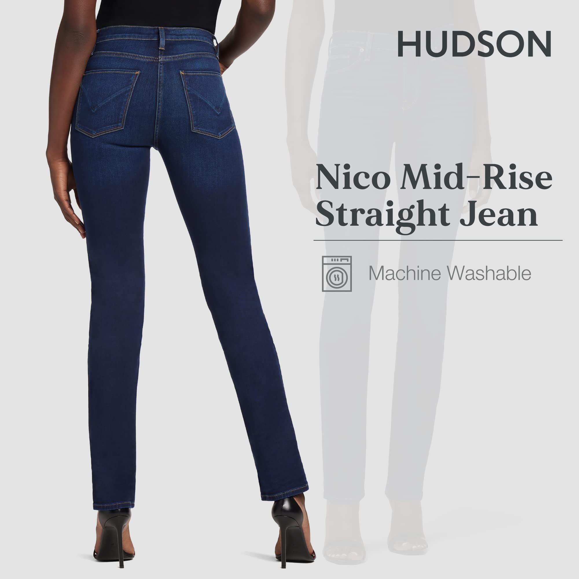 HUDSON Women's Nico Midrise Straight Leg Jean - Stretch Denim Pants for Everyday Comfort | Perfect for Work, Casual Outings & Weekend Wear