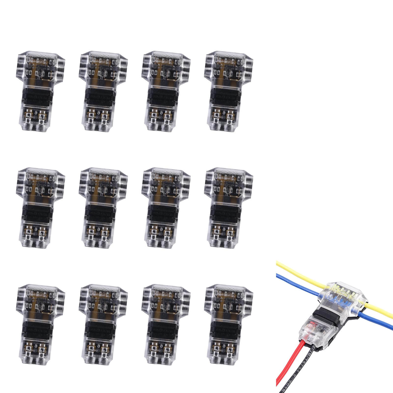Self-Stripping T Tap Wire Connectors for 14-18 AWG - 3 Way 2 Pin Quick Splice Connectors - Solderless Low & High Voltage Electrical Terminals (12 Pack) - Perfect for Automotive, Marine & Home Wiring Projects