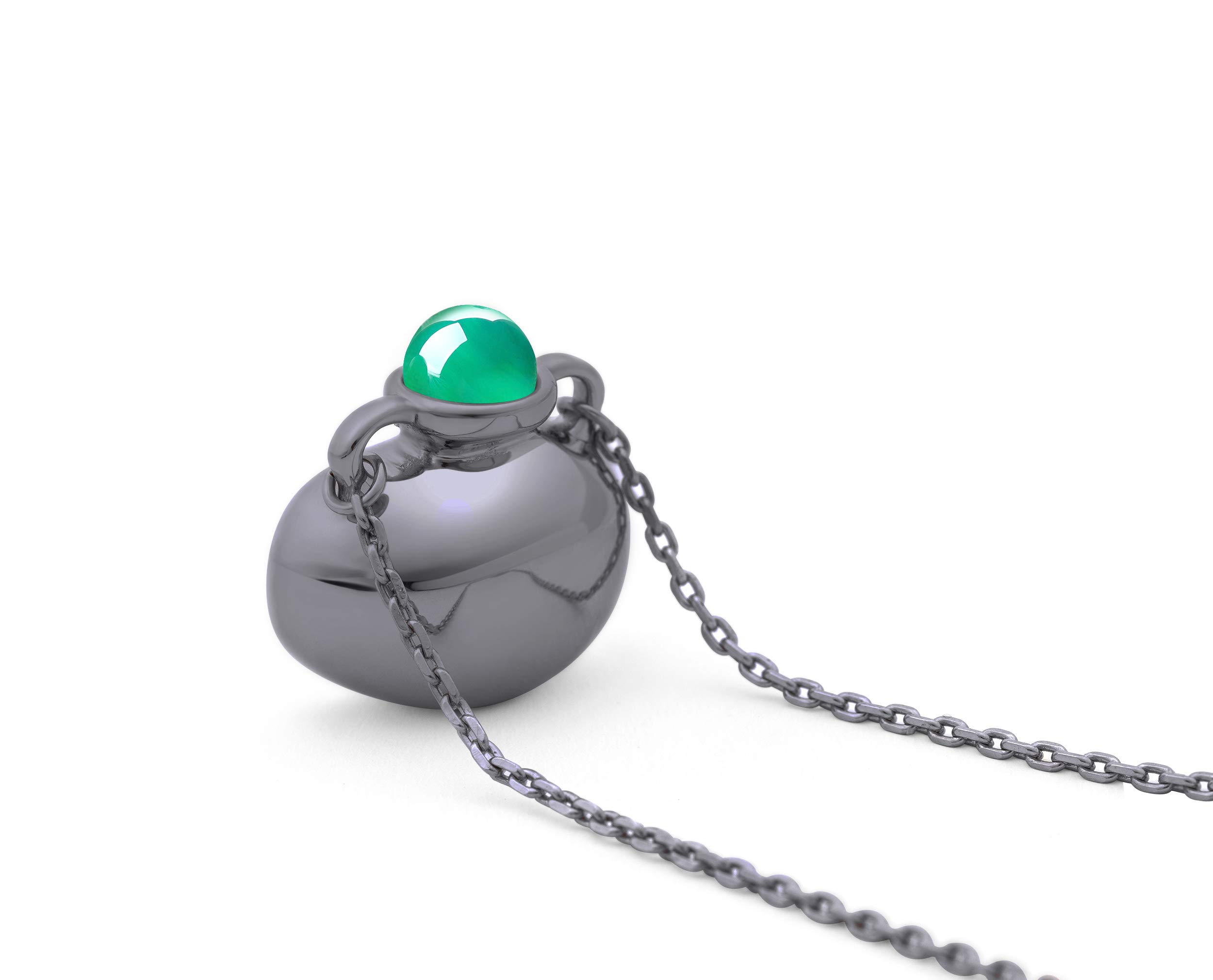 Personalized Engraved Emerald Green Onyx Necklace with Black Silver Amphora Pendant - Elegant Jewelry Gift for Women, Perfect for Weddings, Anniversaries & Special Occasions