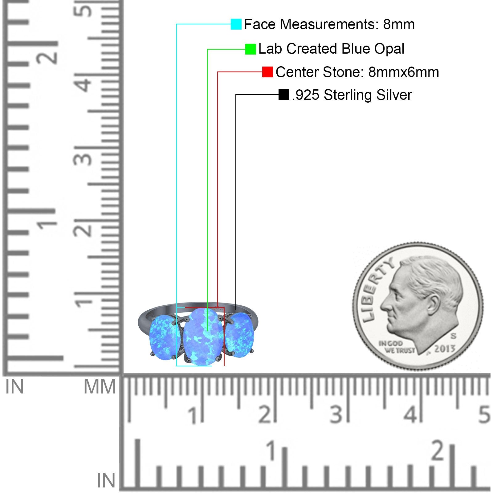 3 Stone Oval Created Opal Fashion Ring - 925 Sterling Silver Jewelry for Women - Perfect for Weddings, Parties & Everyday Wear