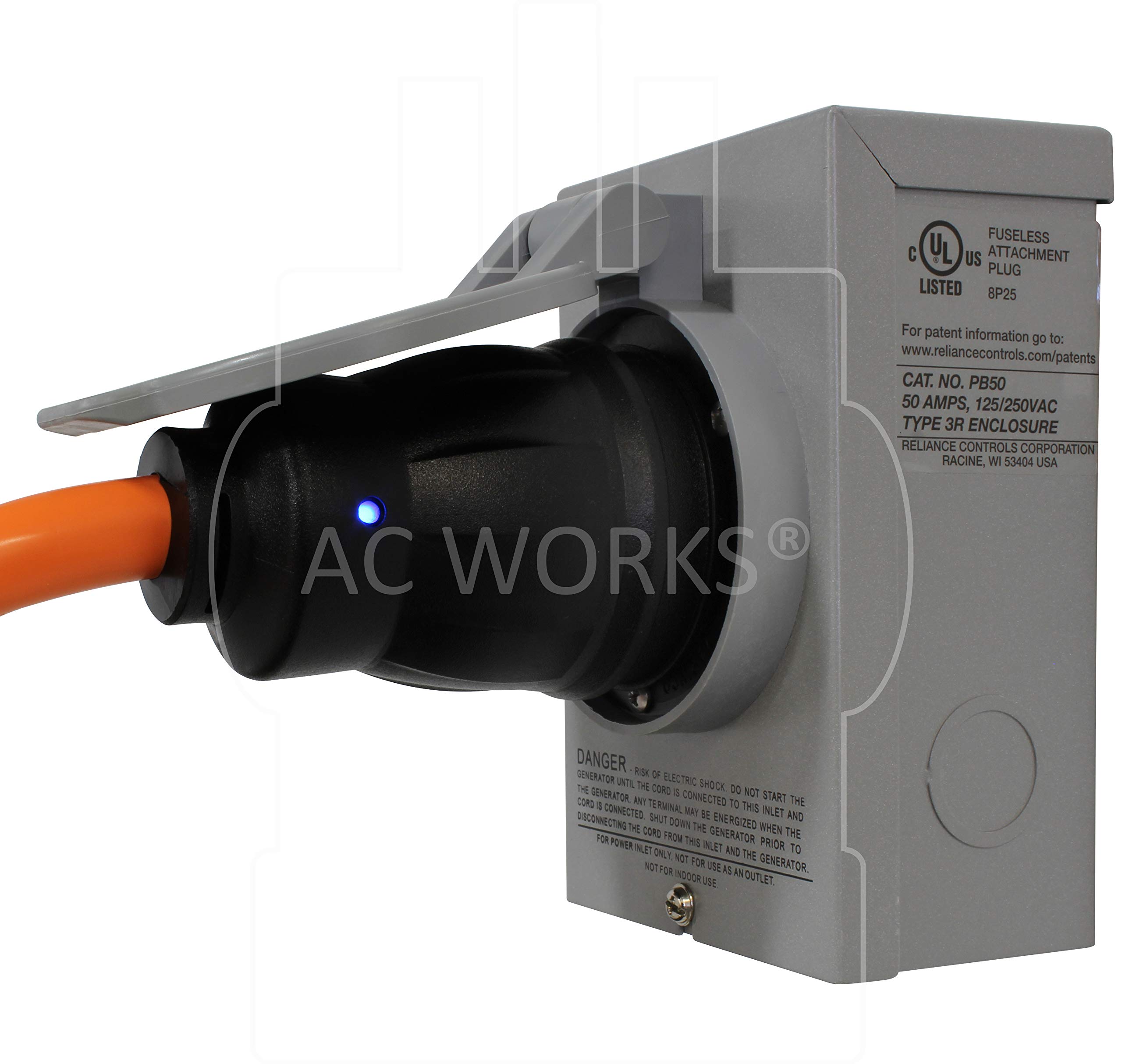 AC WORKS 50Amp Generator to Transfer Switch Inlet Box Adapter - 15FT 14-50P to CS6364 Power Cord for Emergency Backup & RV Power Hookup | Heavy Duty Outdoor Use