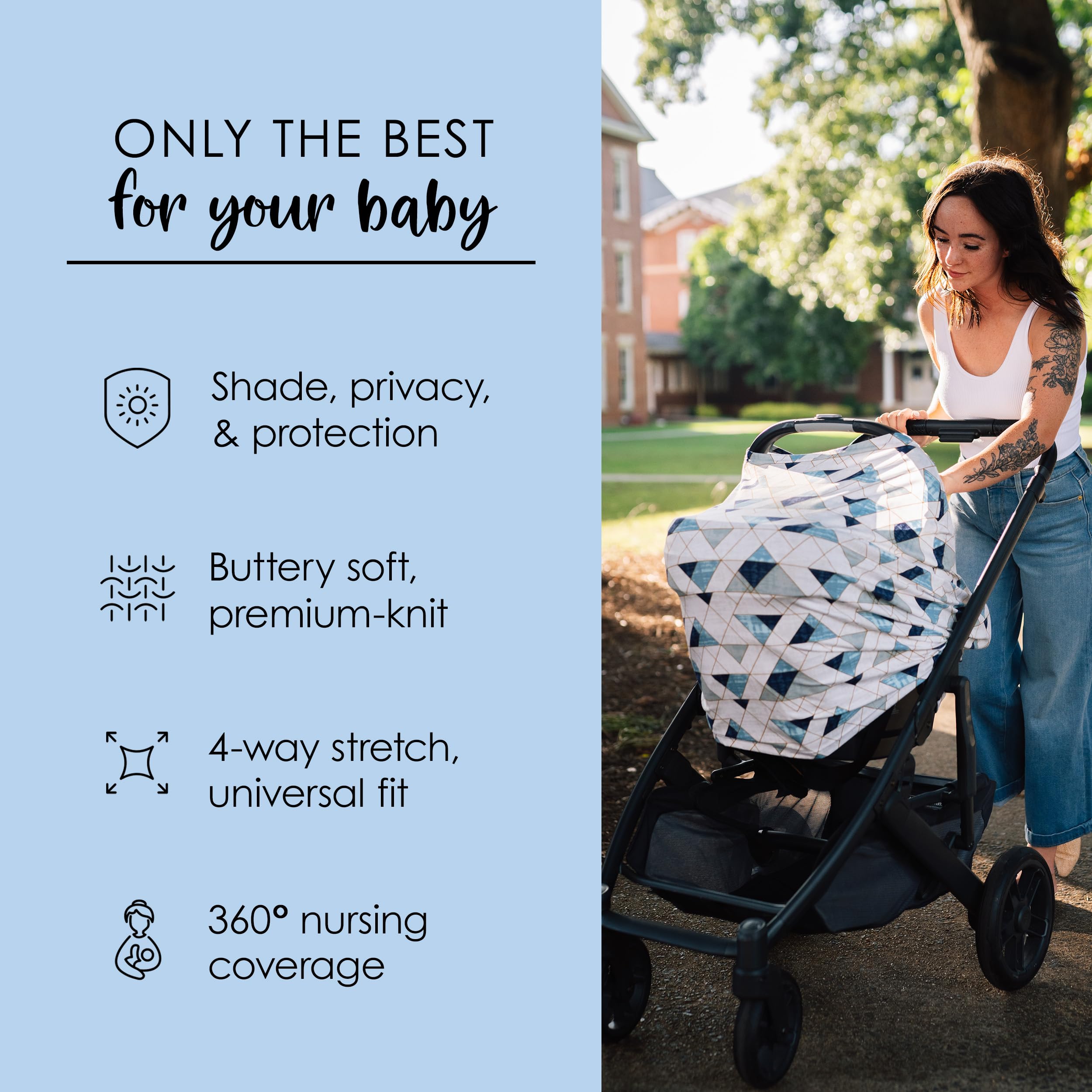 Milk Snob Original 5-in-1 Nursing Cover - Breastfeeding Cover, Baby Car Seat Canopy, Stroller Cover & Infant Carrier Cover - Soft Stretch Fabric for Comfort - Perfect Baby Shower Gift for New Moms (Levi) - Ideal for Nursing in Public, Car Travel & Stroller Outings