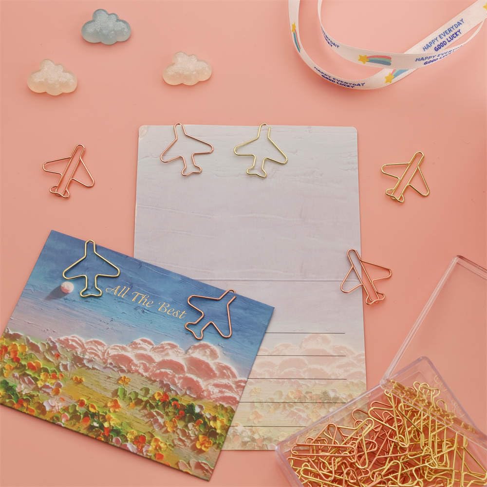 OWLFAVO 30pcs Rose Gold & Yellow Gold Airplane Paper Clips - Fun Office Supplies, School Gifts, Wedding Decorations - Perfect for Organizing Documents, Bookmarks, Planners & DIY Crafts
