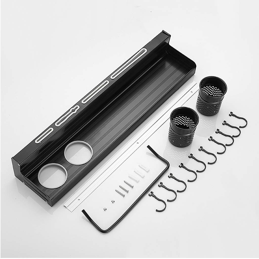 Multifunctional Wall Mounted Kitchen Organizer - Pot Lid Rack, Utensil Holder with 10 Hooks & Bottle Storage, Matte Black - Perfect for Small Kitchens, Apartment Cooking & Space Saving Solutions
