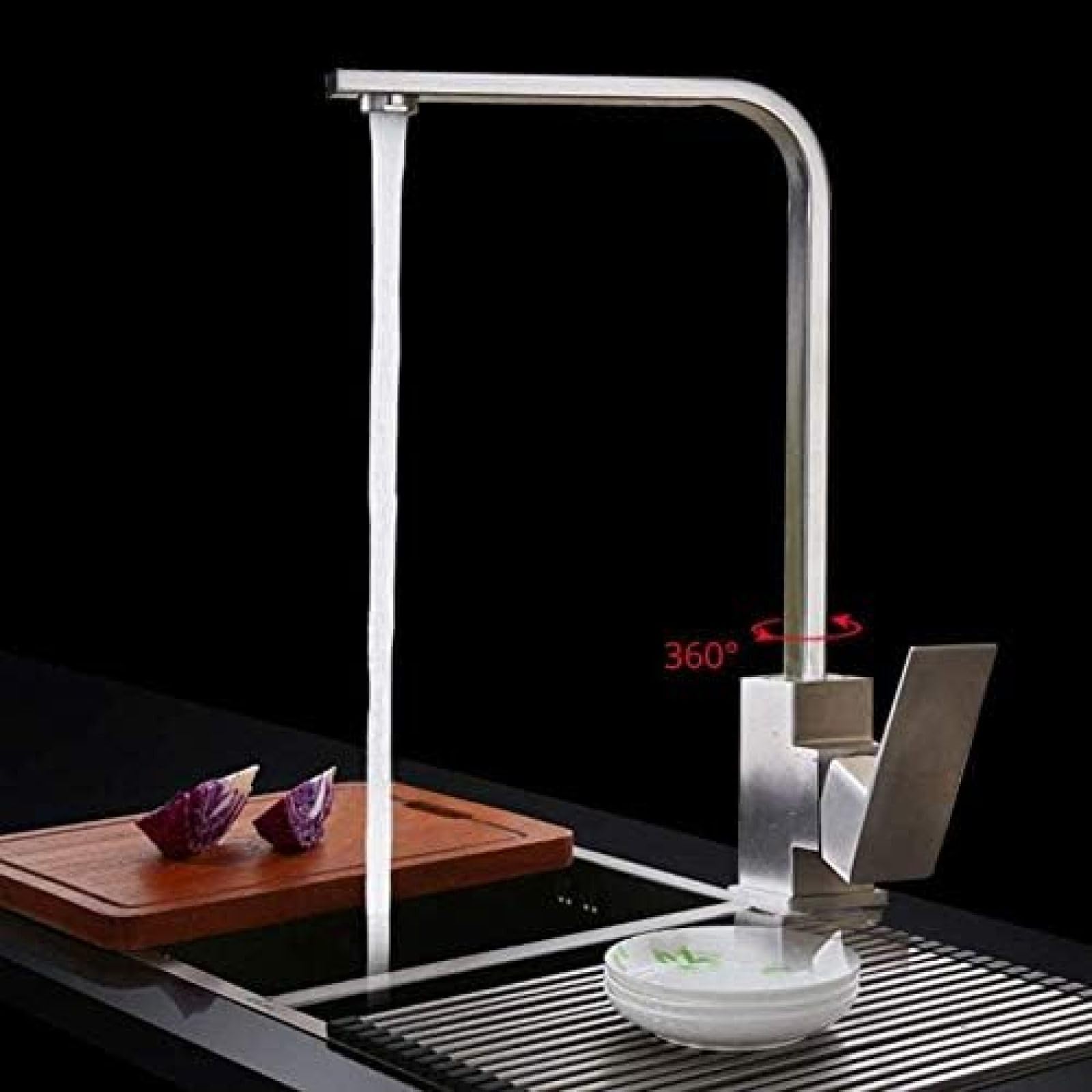 CRJUS Brushed Nickel Single Handle Kitchen Faucet - Stainless Steel Mixer Tap with Hot & Cold Water for Sink - Perfect for Modern Bathroom & Kitchen Renovation