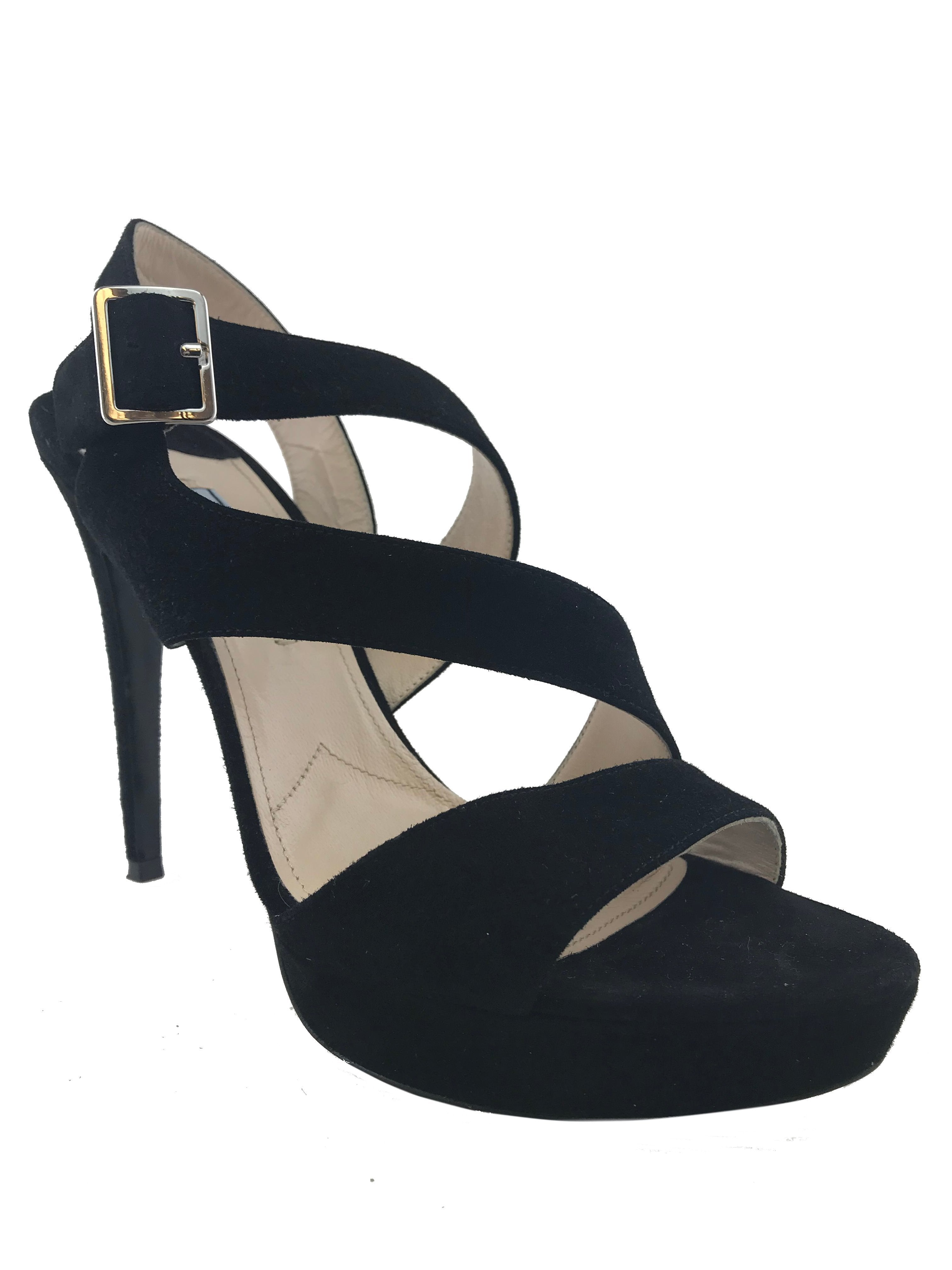 Prada Suede Strappy Platform Sandals Women's Size 7.5 | Luxury Designer High Heel Sandals for Summer, Parties & Weddings