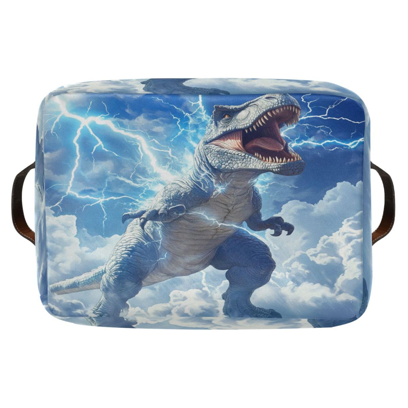 Large Fabric Storage Bins with Handles - Collapsible Closet Organizer for Clothes, Toys & Home Decor (Blue Dinosaur)