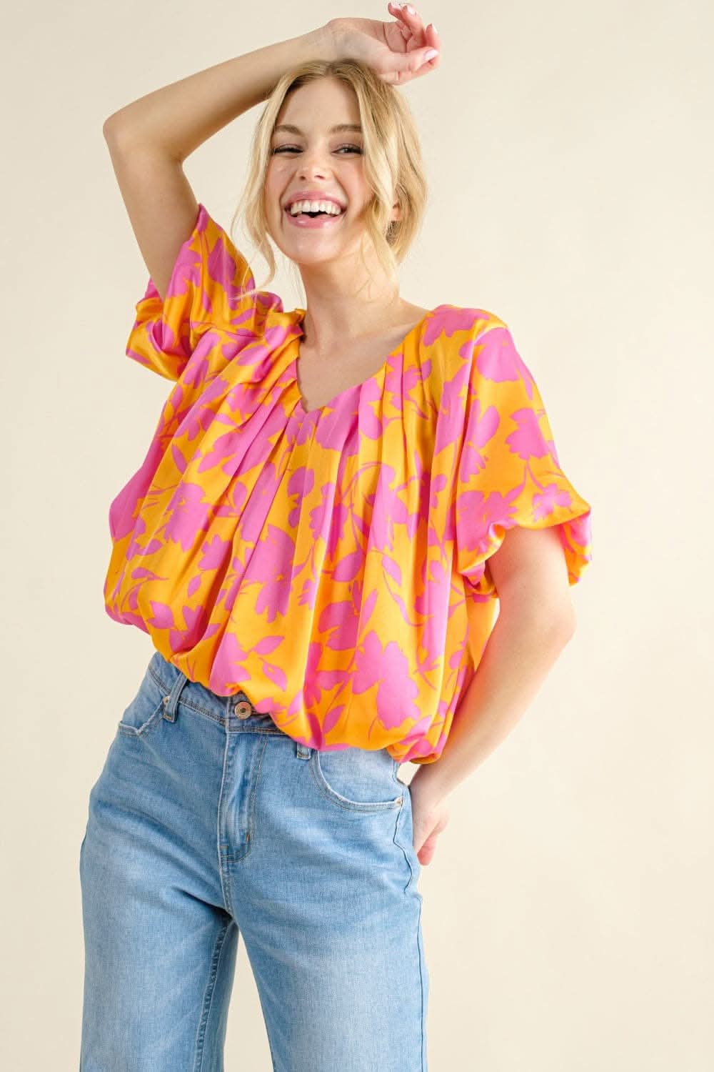 Stylish Full Size Printed Satin Bubble Hem Top for Women - Perfect for Parties, Dates & Casual Outfits