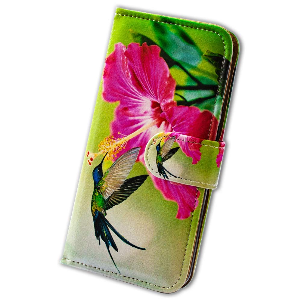 Premium Hummingbird Red Flowers Leather Flip Wallet Case for iPhone 12 Pro Max - Card Slot Holder & Kickstand | Perfect for Work, Travel & Everyday Protection