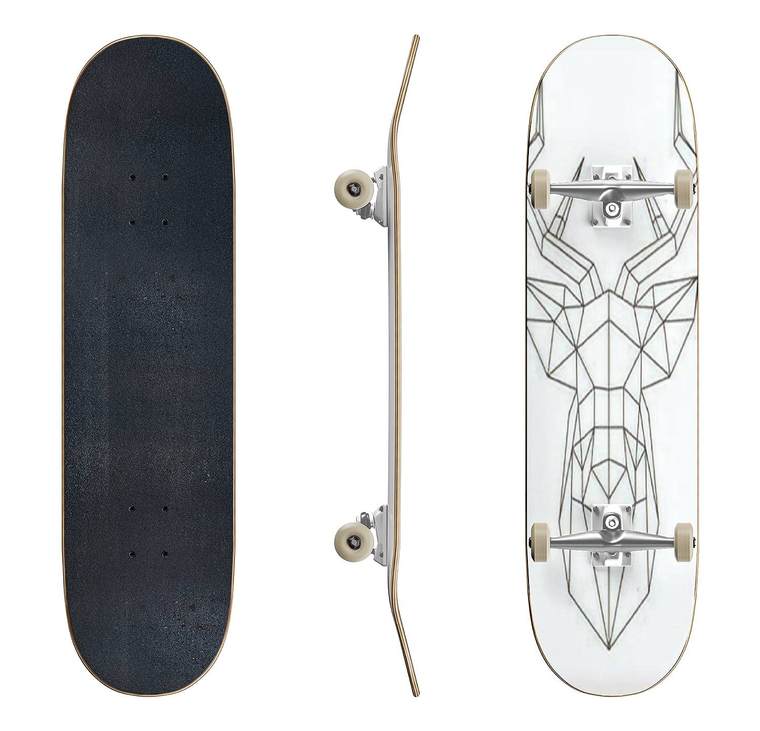 Premium Skateboard with Classic Concave Design - Beautiful Noble Sika Deer Graphic - Durable Longboard for Beginners & Professionals - Perfect for Extreme Sports, Commuting & Teen Gifts