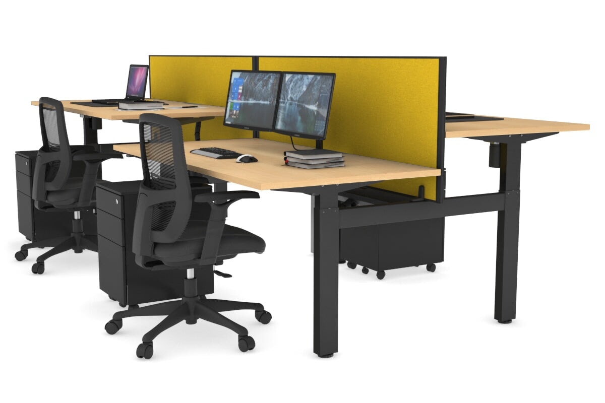 Adjustable 4-Person H Bench Workstation with Black Frame [1400L x 800W] - Perfect for Office, Coworking Spaces & Home Offices