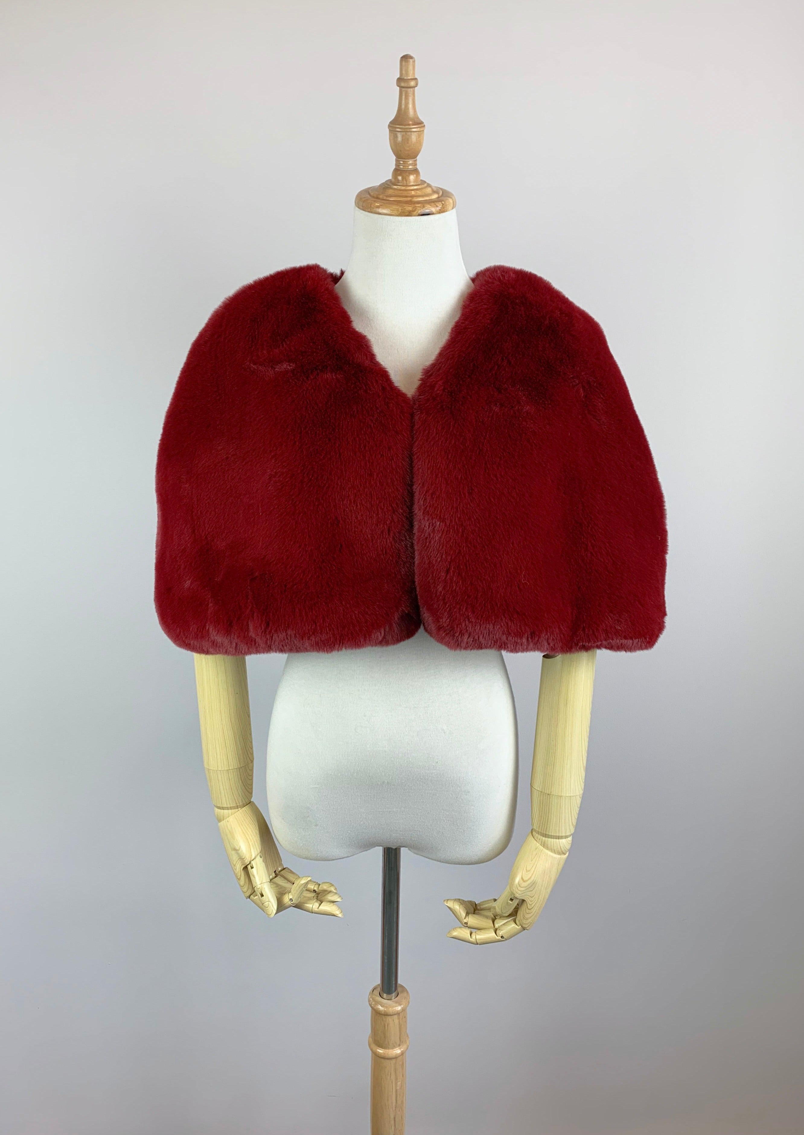 Elegant Red Faux Fur Wedding Cape - Georgina Red05 Bridal Shawl for Winter Weddings & Photoshoots