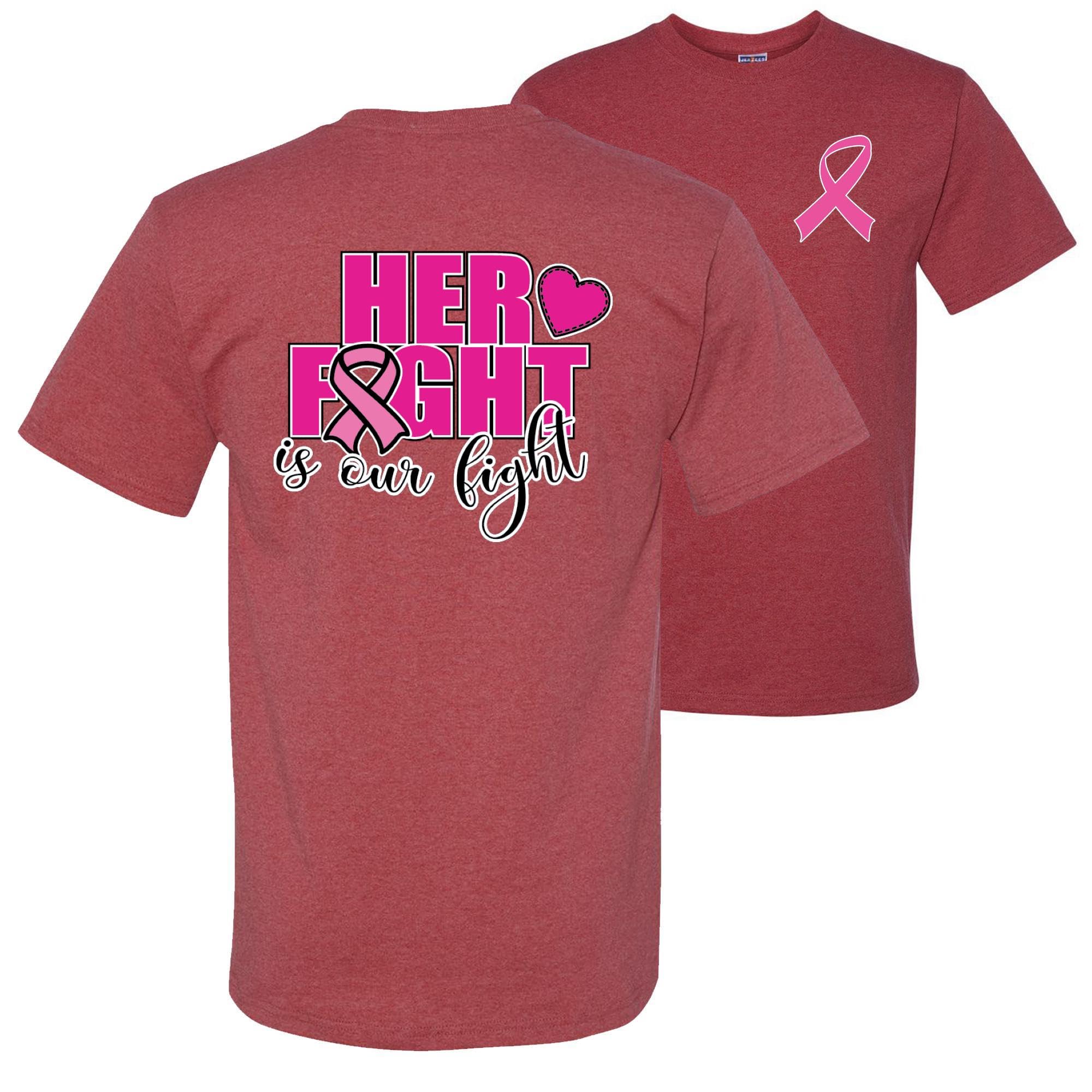 Her Fight is Our Fight Breast Cancer Awareness T-Shirt for Men - Front & Back Design - Support Cancer Awareness & Survivors - Perfect for Fundraisers, Walks, and Awareness Events