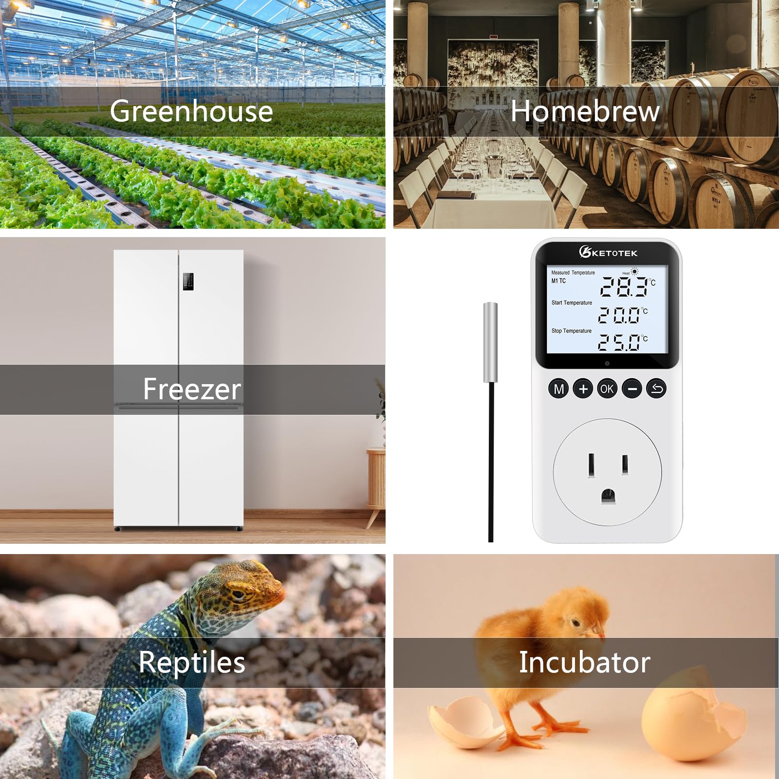 Digital Thermostat Outlet Plug with Backlight & Sensor - Day/Night Temperature Controller for Reptile Terrariums, Greenhouses, and Pet Habitats - Precise Heating/Cooling Switch for Optimal Climate Control