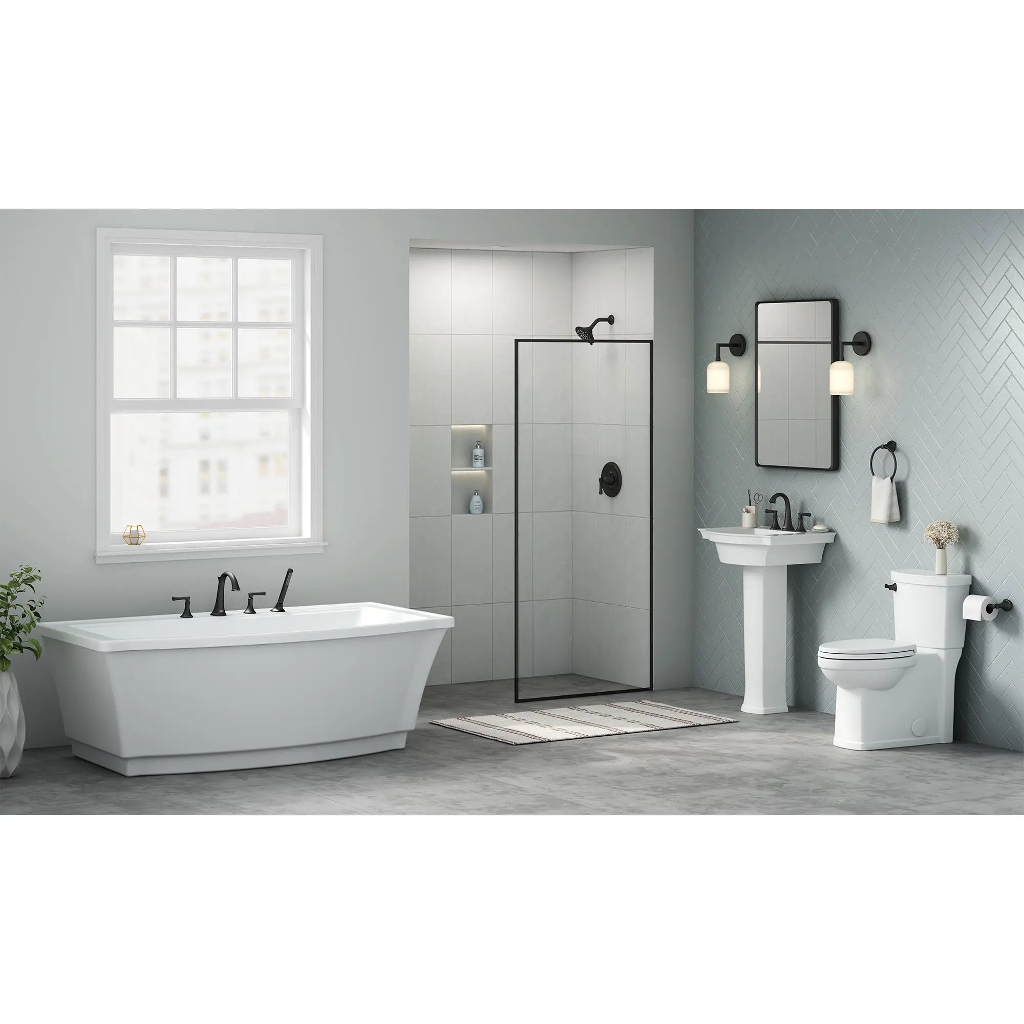 Premium Matte Black Estate Bathtub Faucet with Hand Shower - Compatible with Flash® Rough-In Valve - Lever Handle Design for Modern Bathrooms - Perfect for Spa-Like Relaxation and Daily Bathing