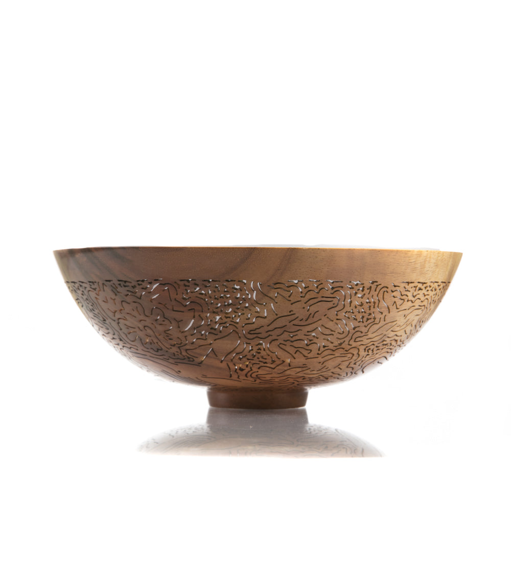 Handcrafted Pierced Koa Wood Bowl with Whale Design - Hawaiian Artisan Home Decor by Patrick & Peggy Bookey - Perfect for Wall Display, Table Centerpiece, or Gift Giving